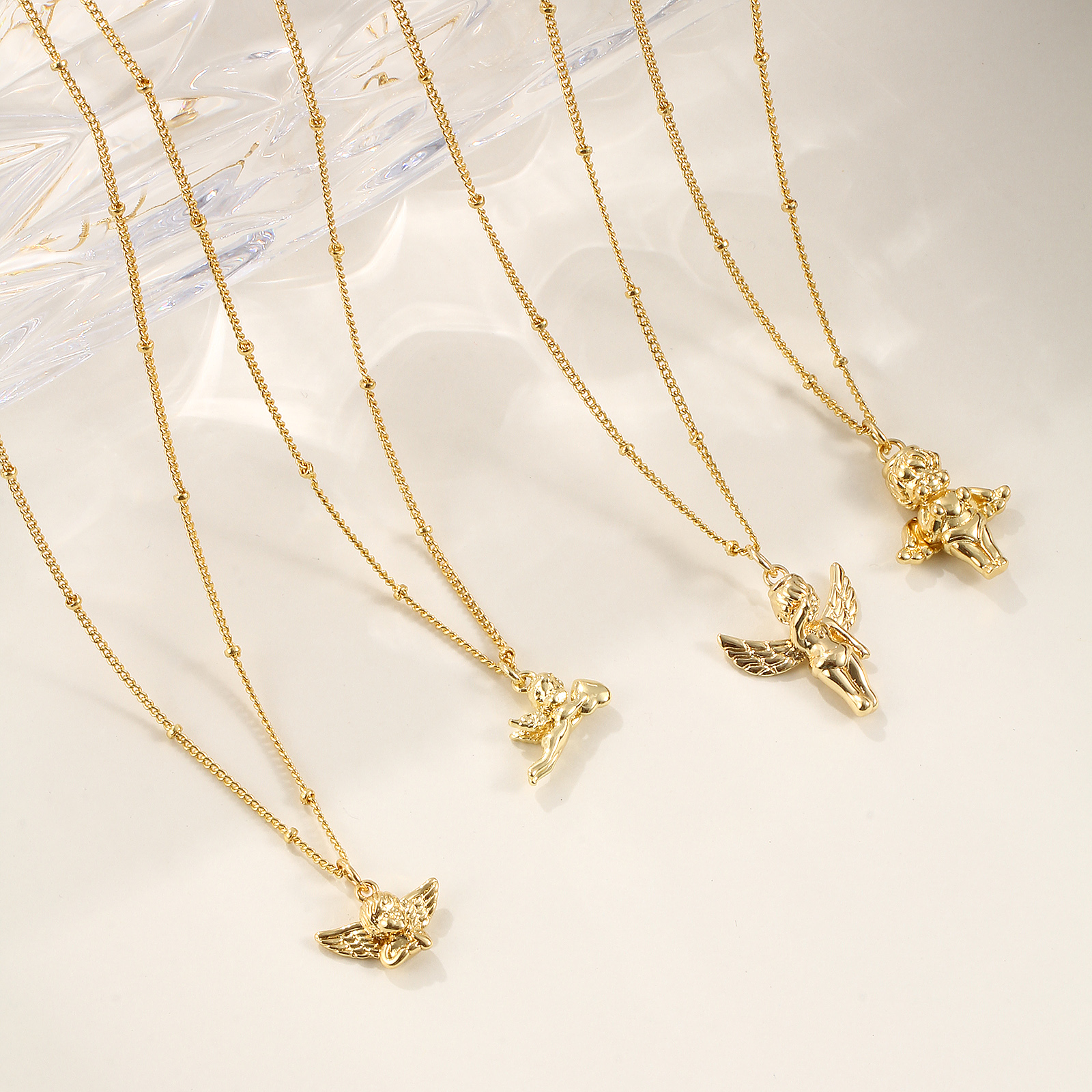 Picture of Eco-friendly Exquisite Religious 18K Real Gold Plated Brass Curb Link Chain Angel 3D Pendant Charm Necklace For Women Gift 45cm(17.7") + 5cm(2") long