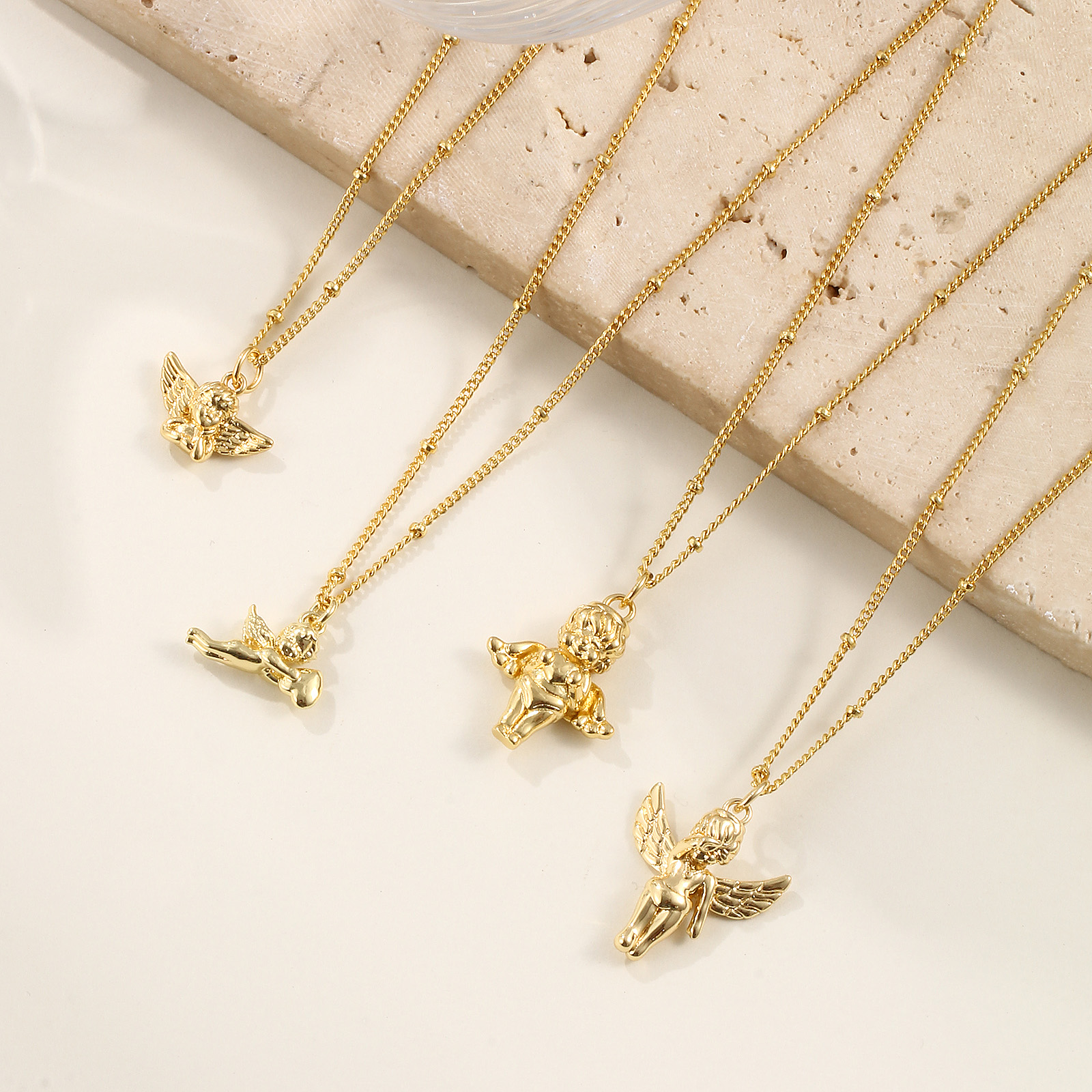 Picture of Eco-friendly Exquisite Religious 18K Real Gold Plated Brass Curb Link Chain Angel 3D Pendant Charm Necklace For Women Gift 45cm(17.7") + 5cm(2") long