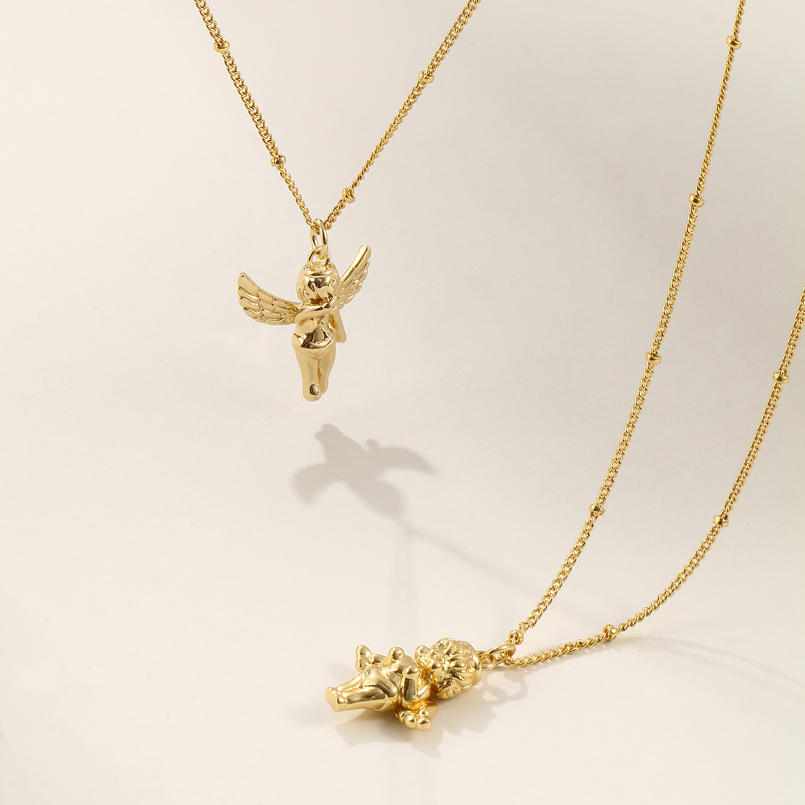 Picture of Eco-friendly Exquisite Religious 18K Real Gold Plated Brass Curb Link Chain Angel 3D Pendant Charm Necklace For Women Gift 45cm(17.7") + 5cm(2") long