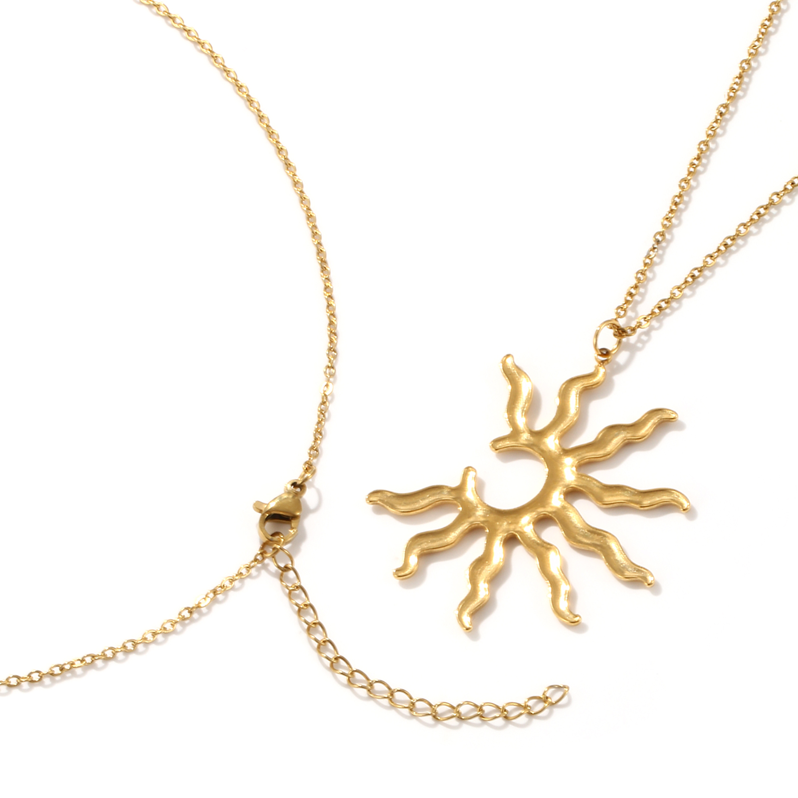 Picture of Eco-friendly PVD Vacuum Plating Stylish Galaxy 18K Real Gold Plated 304 Stainless Steel Link Cable Chain Sun Pendant Charm Necklace For Women Gift 45cm(17.7") + 5cm(2") long