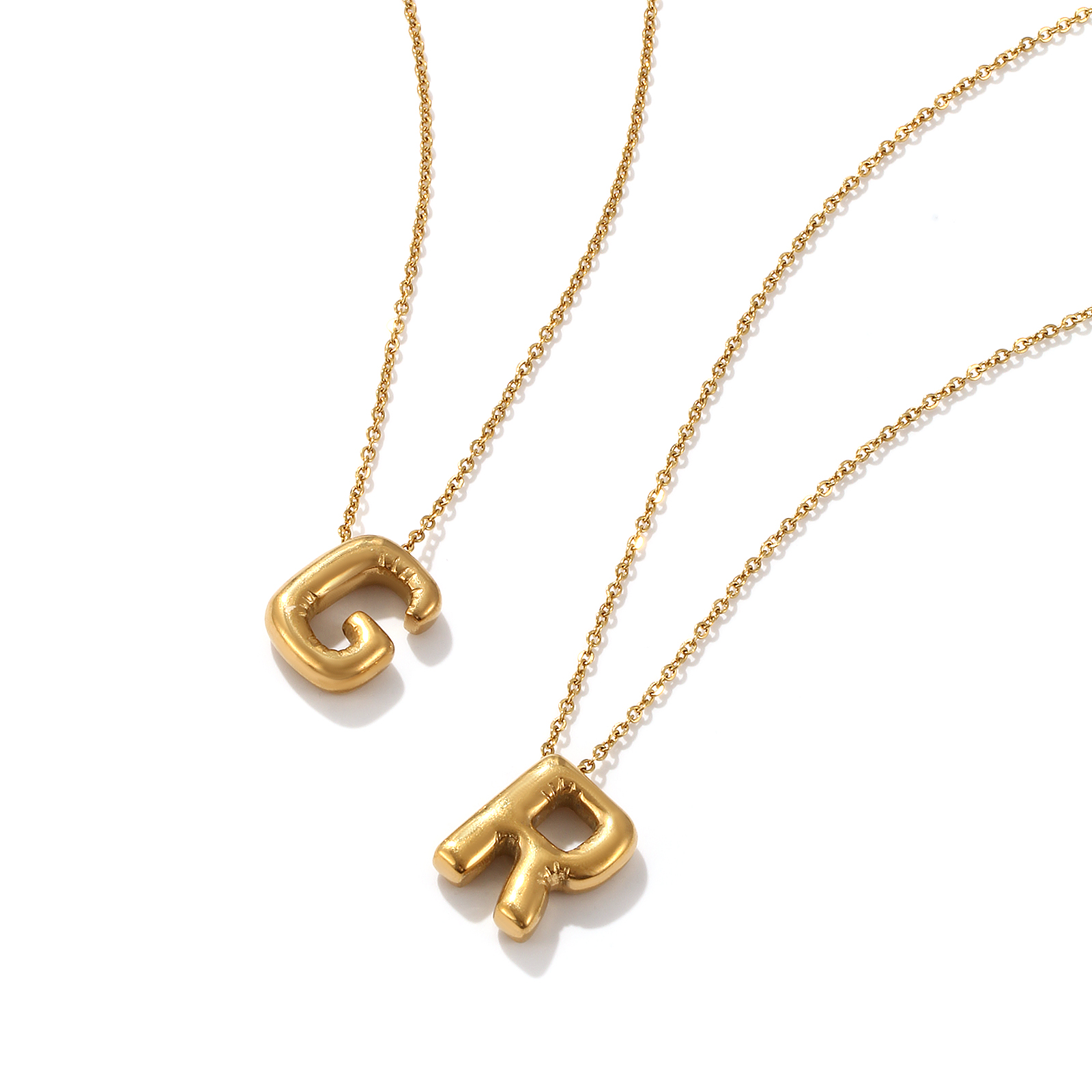 Picture of Eco-friendly Vacuum Plating Minimalist Stylish 18K Real Gold Plated 304 Stainless Steel Link Cable Chain Capital Alphabet Initial Letter Message " A-Z " Pendant Charm Necklace Unisex Gift 45cm(17.7") + 5cm(2") long