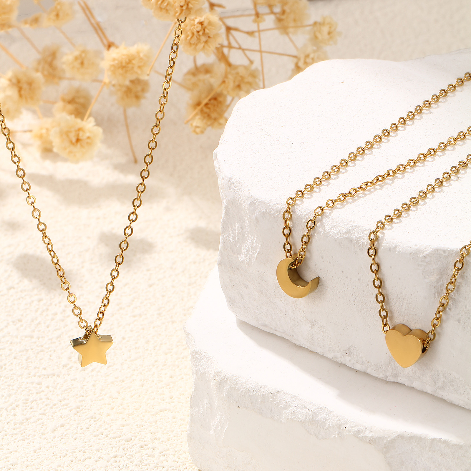 Picture of Eco-friendly PVD Vacuum Plating Stylish 18K Gold Plated 304 Stainless Steel Link Cable Chain Geometric Double-sided Polishing Pendant Charm Necklace For Women Gift 45cm(17.7") + 5cm(2") long