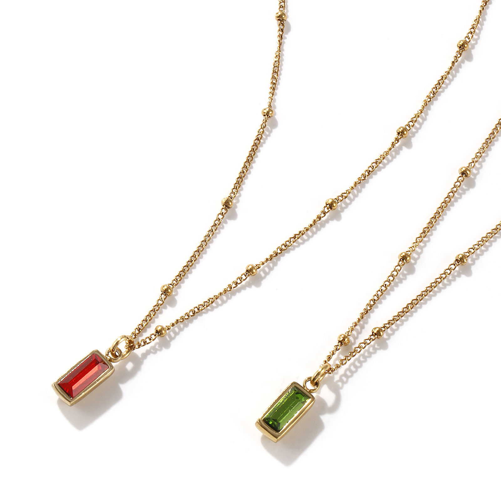 Picture of Eco-friendly PVD Vacuum Plating Exquisite Birthstone 18K Real Gold Plated 304 Stainless Steel & Cubic Zirconia Curb Link Chain Rectangle Pendant Charm Necklace For Women Gift 45cm(17.7") + 5cm(2") long