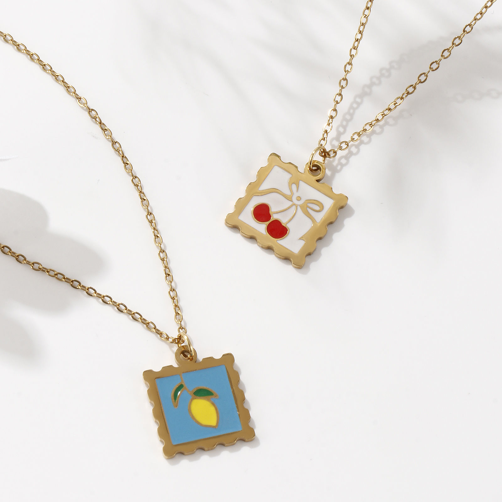 Picture of Eco-friendly PVD Vacuum Plating Sweet & Cute 18K Real Gold Plated Multicolor 304 Stainless Steel Link Cable Chain Square Fruit Enamel Pendant Charm Necklace For Women Gift 45cm(17.7") + 5cm(2") long