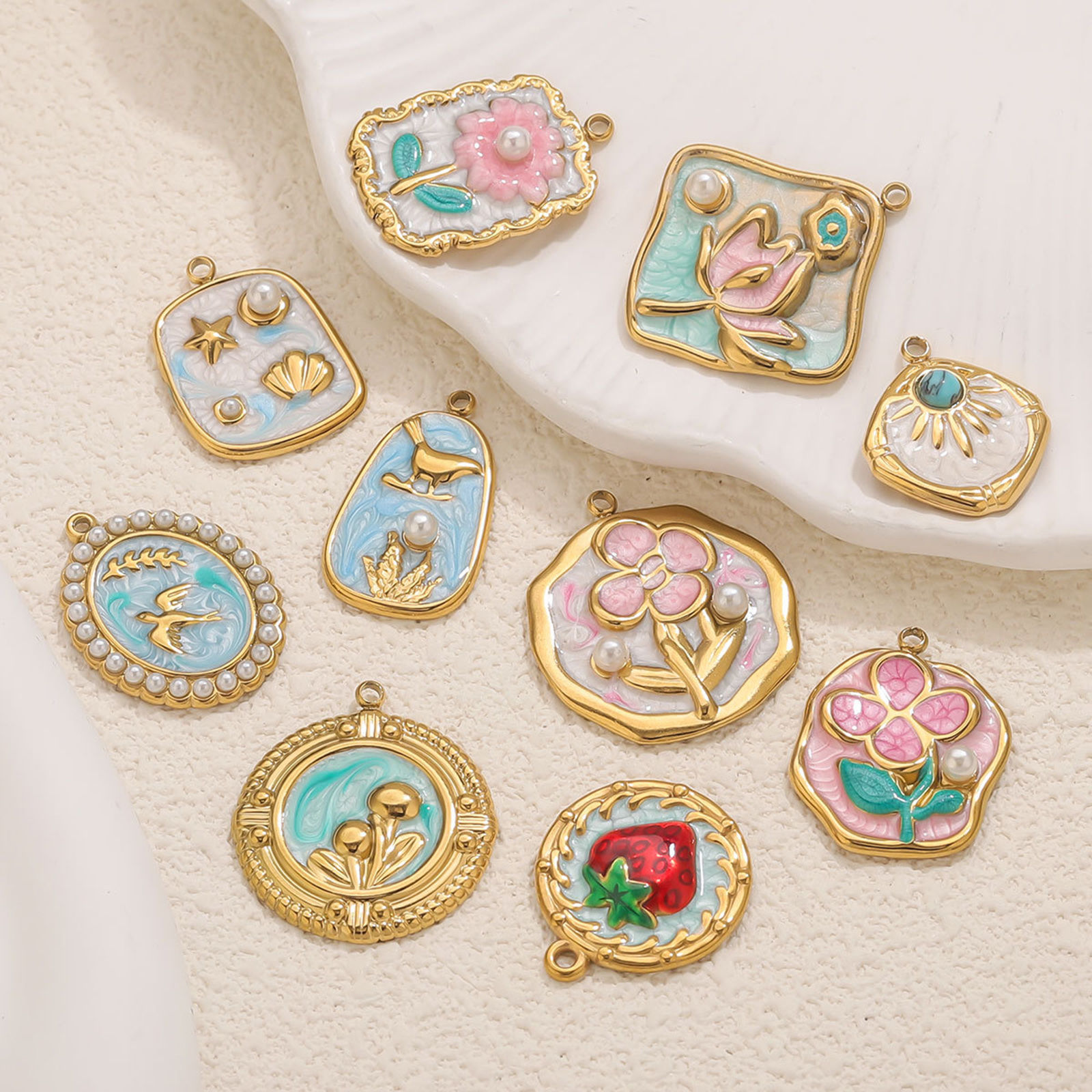 Picture of Eco-friendly 304 Stainless Steel Oil Painting Style Charms Multicolor Enamel