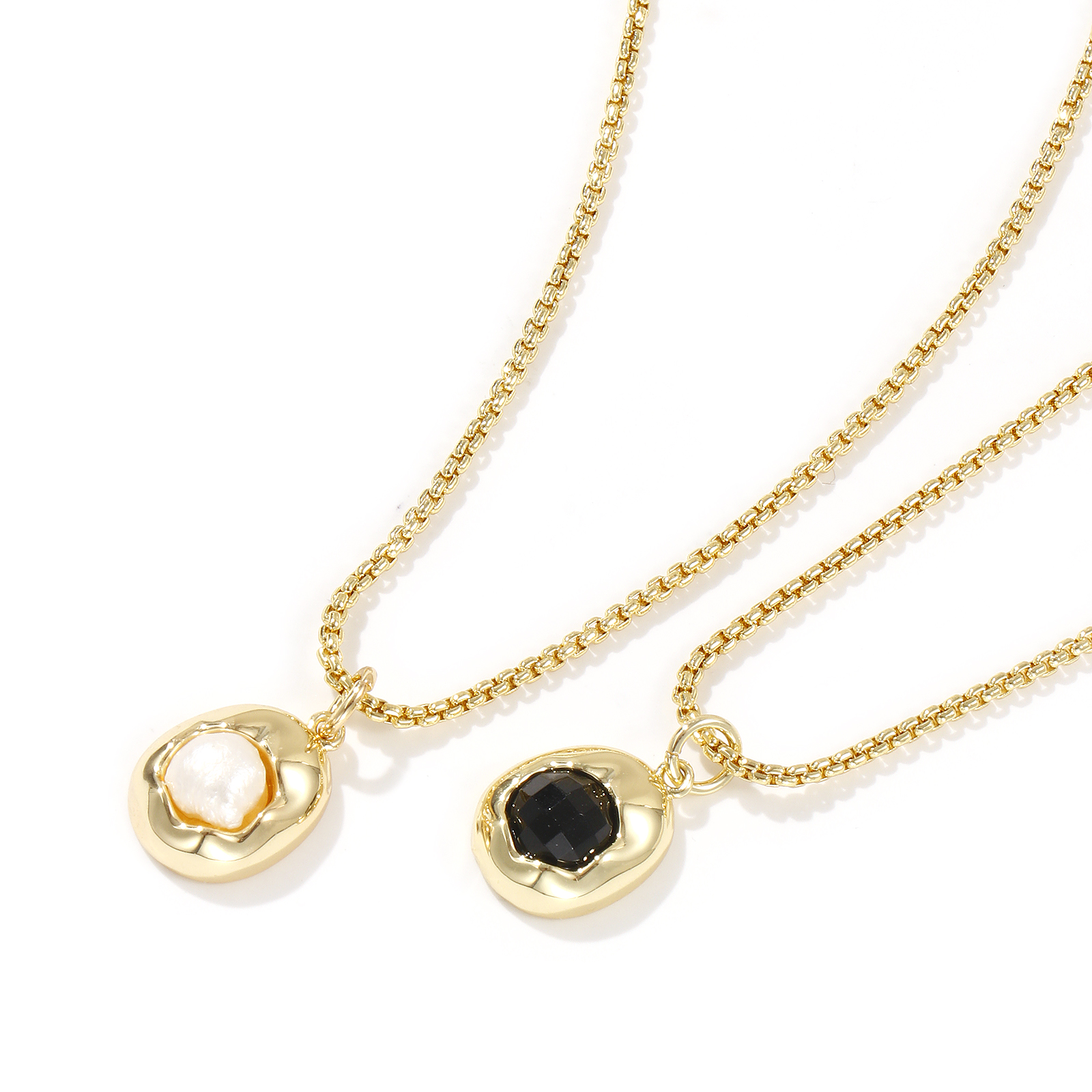 Picture of 18K Real Gold Plated Link Cable Chain Oval Pendant Charm Necklace, Brass & Acrylic 45cm(17.7") + 5cm(2"), For Women, Stylish Simple Gift, Eco-friendly