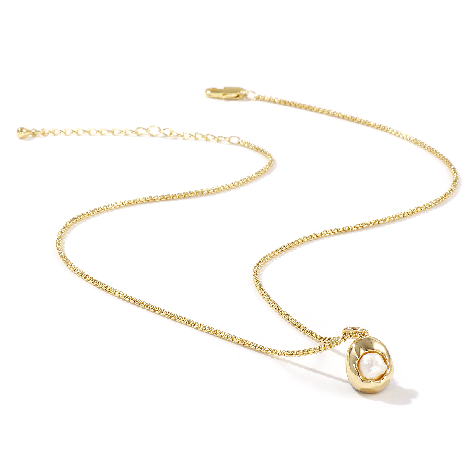 Picture of 18K Real Gold Plated Link Cable Chain Oval Pendant Charm Necklace, Brass & Acrylic 45cm(17.7") + 5cm(2"), For Women, Stylish Simple Gift, Eco-friendly