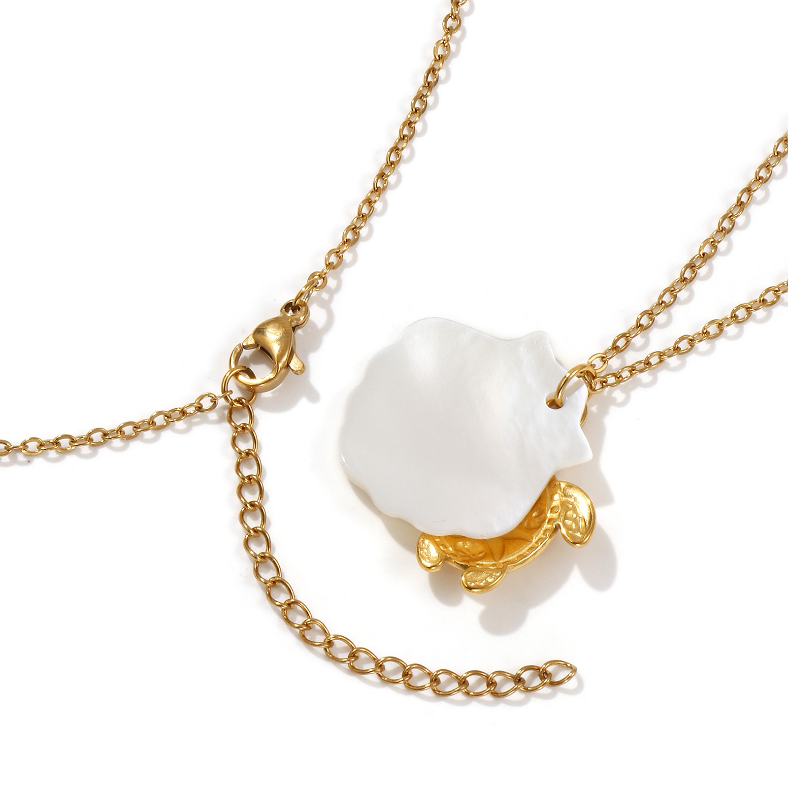 Picture of 18K Real Gold Plated Link Cable Chain Pendant Charm Necklace, 304 Stainless Steel & Natural Shell 45cm(17.7") + 5cm(2"), For Women, Exquisite Ocean Jewelry Gift, Eco-friendly PVD Vacuum Plating