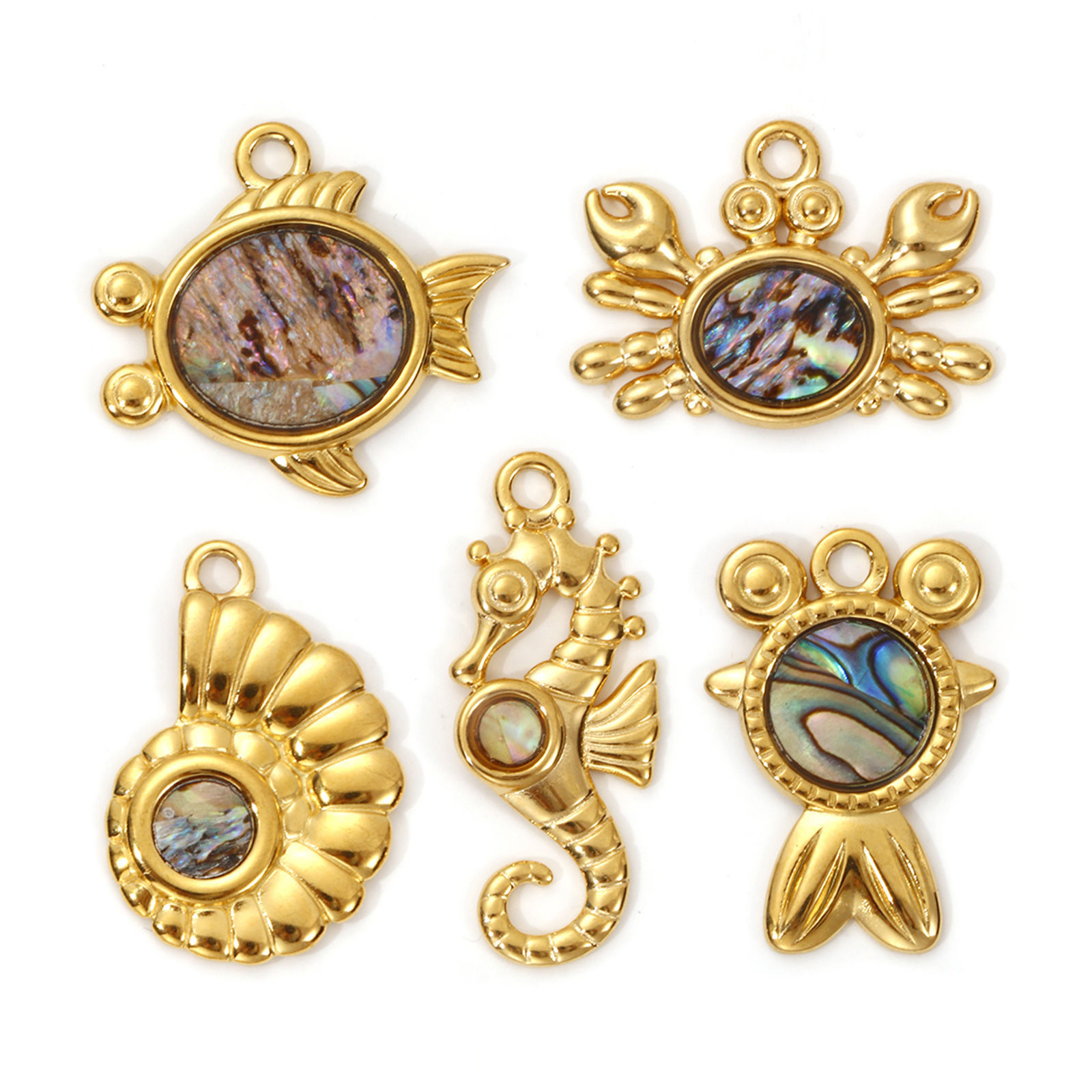 Picture of Eco-friendly PVD Vacuum Plating 304 Stainless Steel & Natural Shell Ocean Jewelry Charms 18K Real Gold Plated