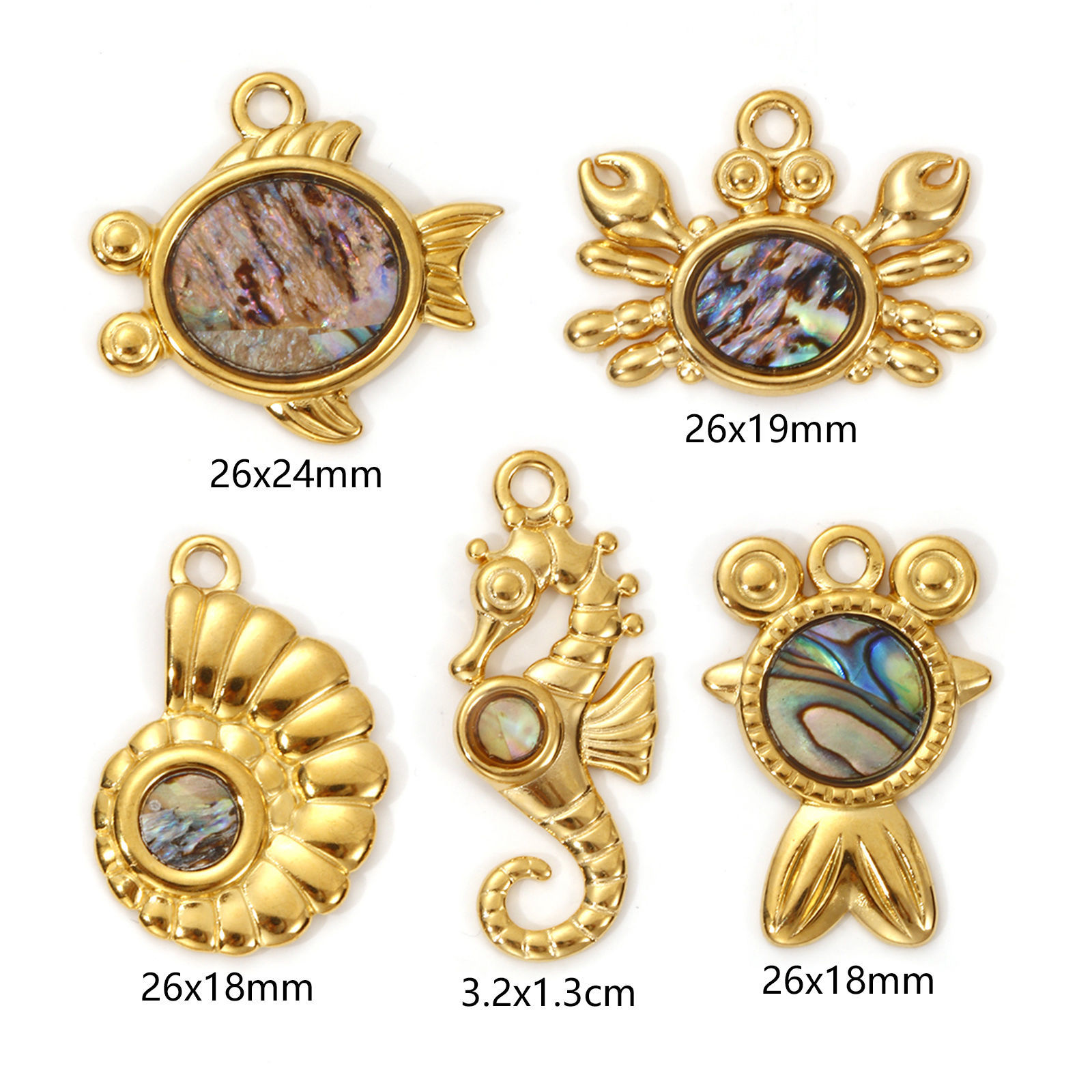 Picture of Eco-friendly PVD Vacuum Plating 304 Stainless Steel & Natural Shell Ocean Jewelry Charms 18K Real Gold Plated