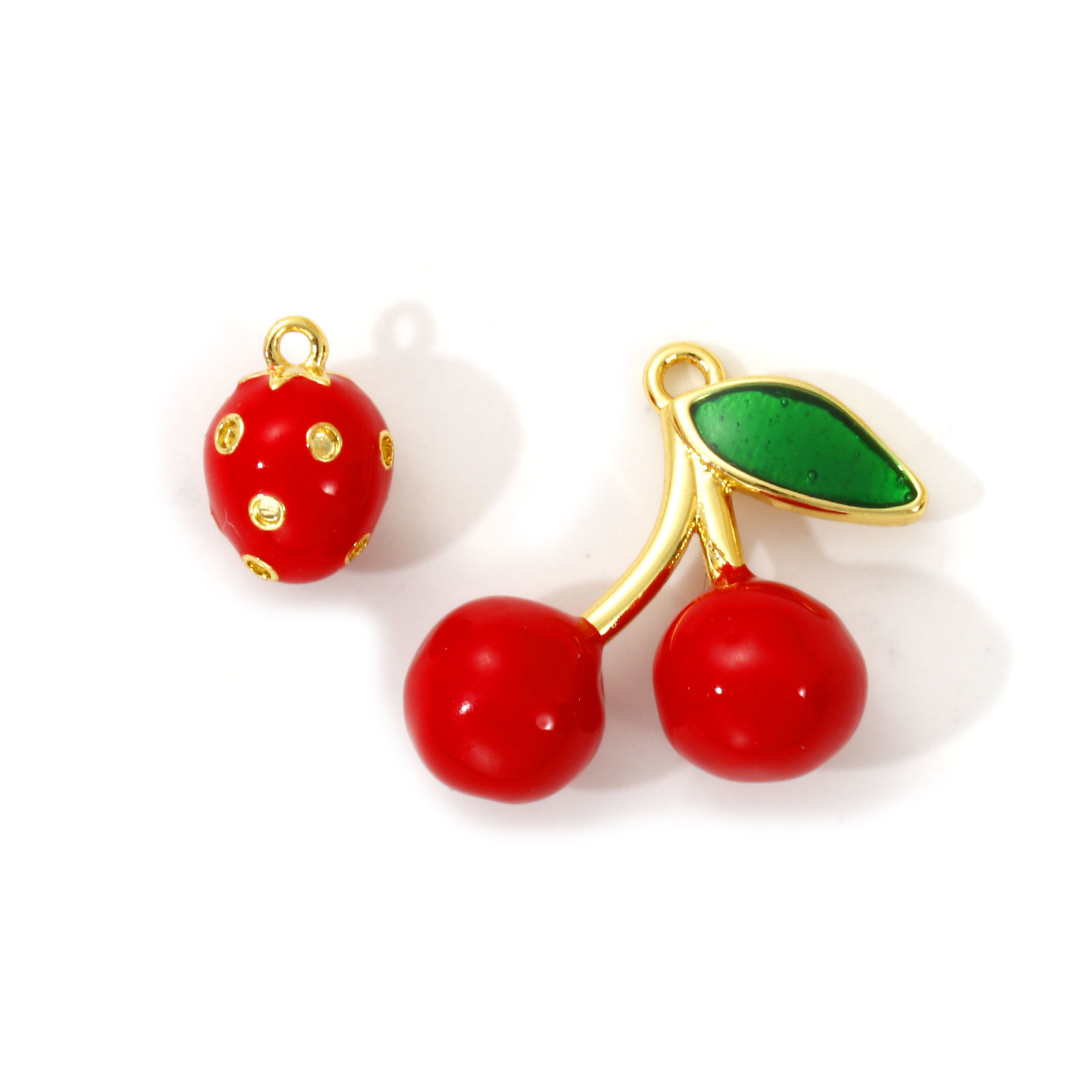 Picture of Brass Charms 18K Gold Plated Red Enamel Fruit