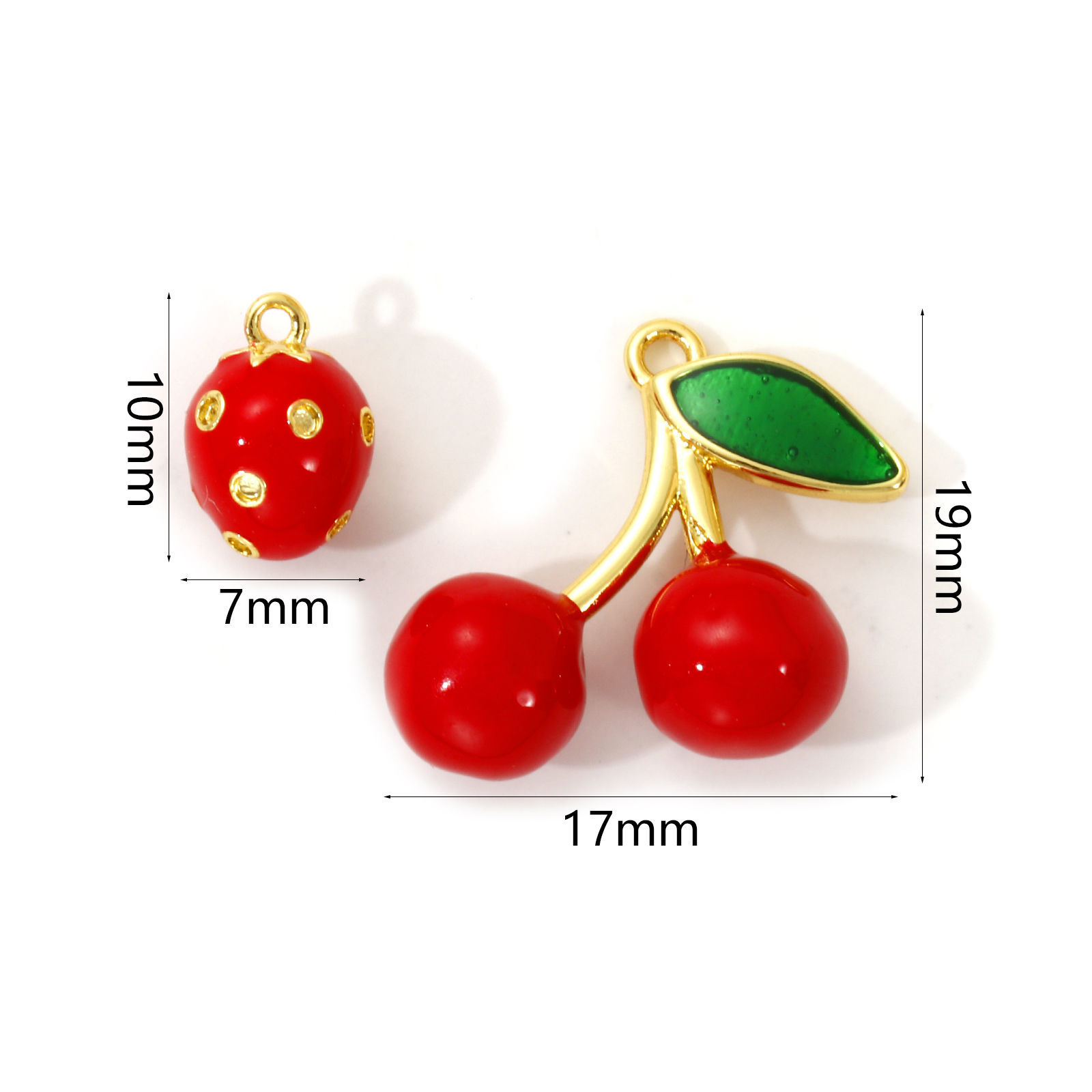 Picture of Brass Charms 18K Gold Plated Red Enamel Fruit