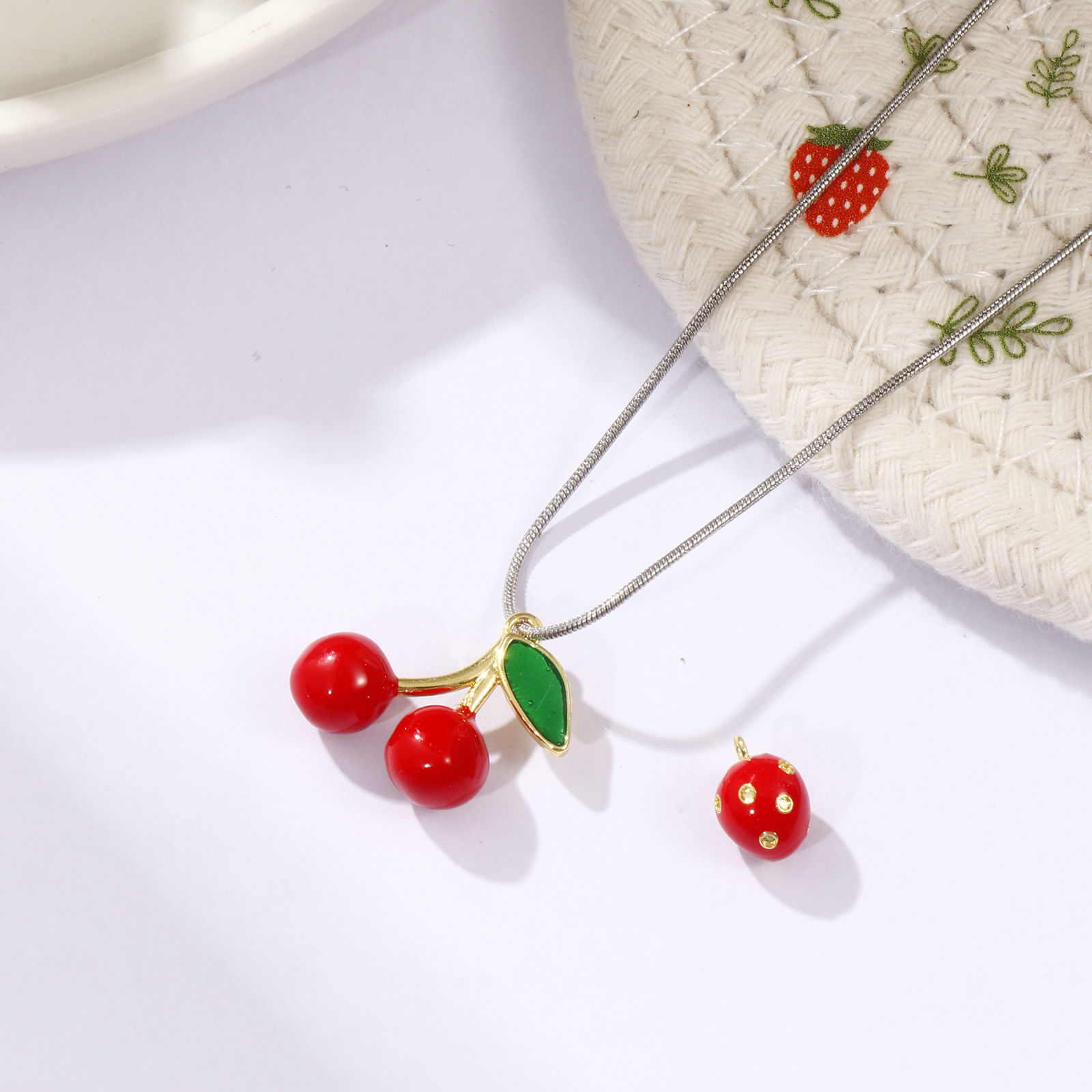 Picture of Brass Charms 18K Gold Plated Red Enamel Fruit