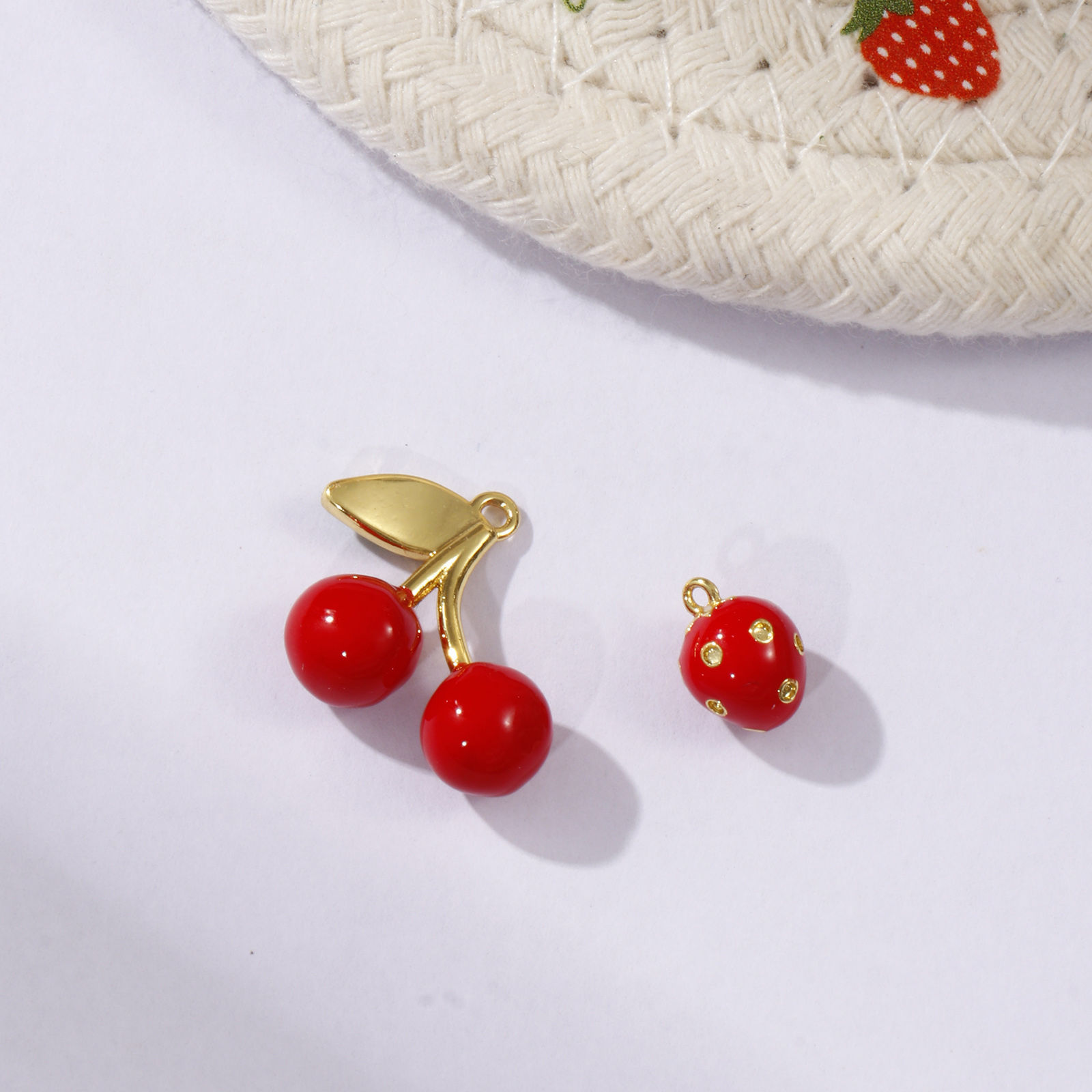 Picture of Brass Charms 18K Gold Plated Red Enamel Fruit