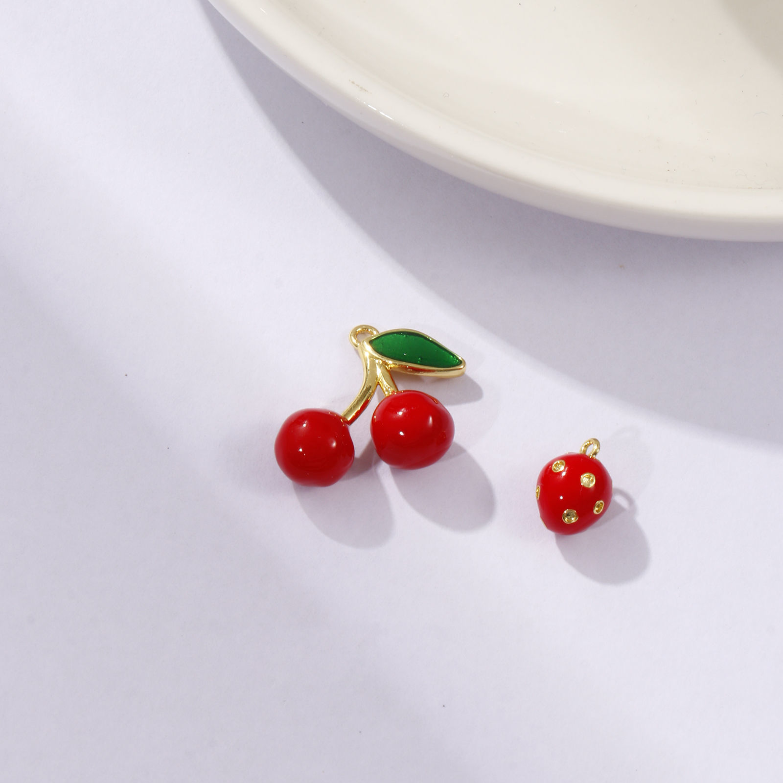 Picture of Brass Charms 18K Gold Plated Red Enamel Fruit