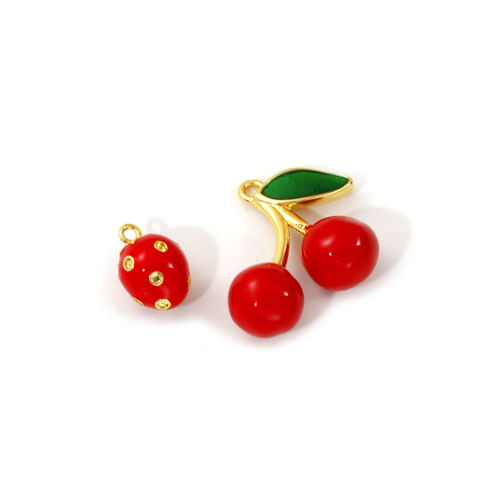 Picture of Brass Charms 18K Gold Plated Red Enamel Fruit
