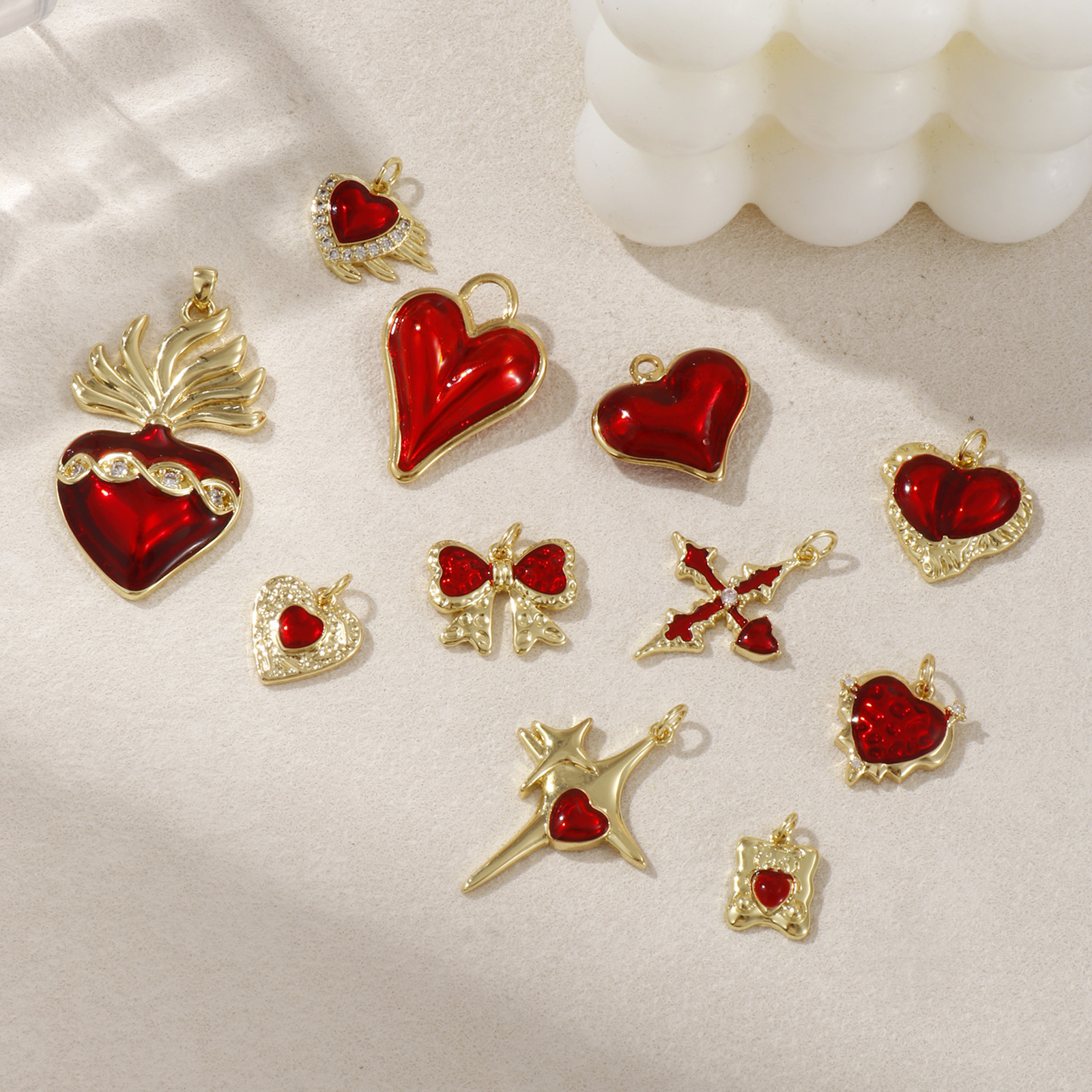 Picture of Eco-friendly Brass Charms 18K Real Gold Plated Red Enamel Heart Star