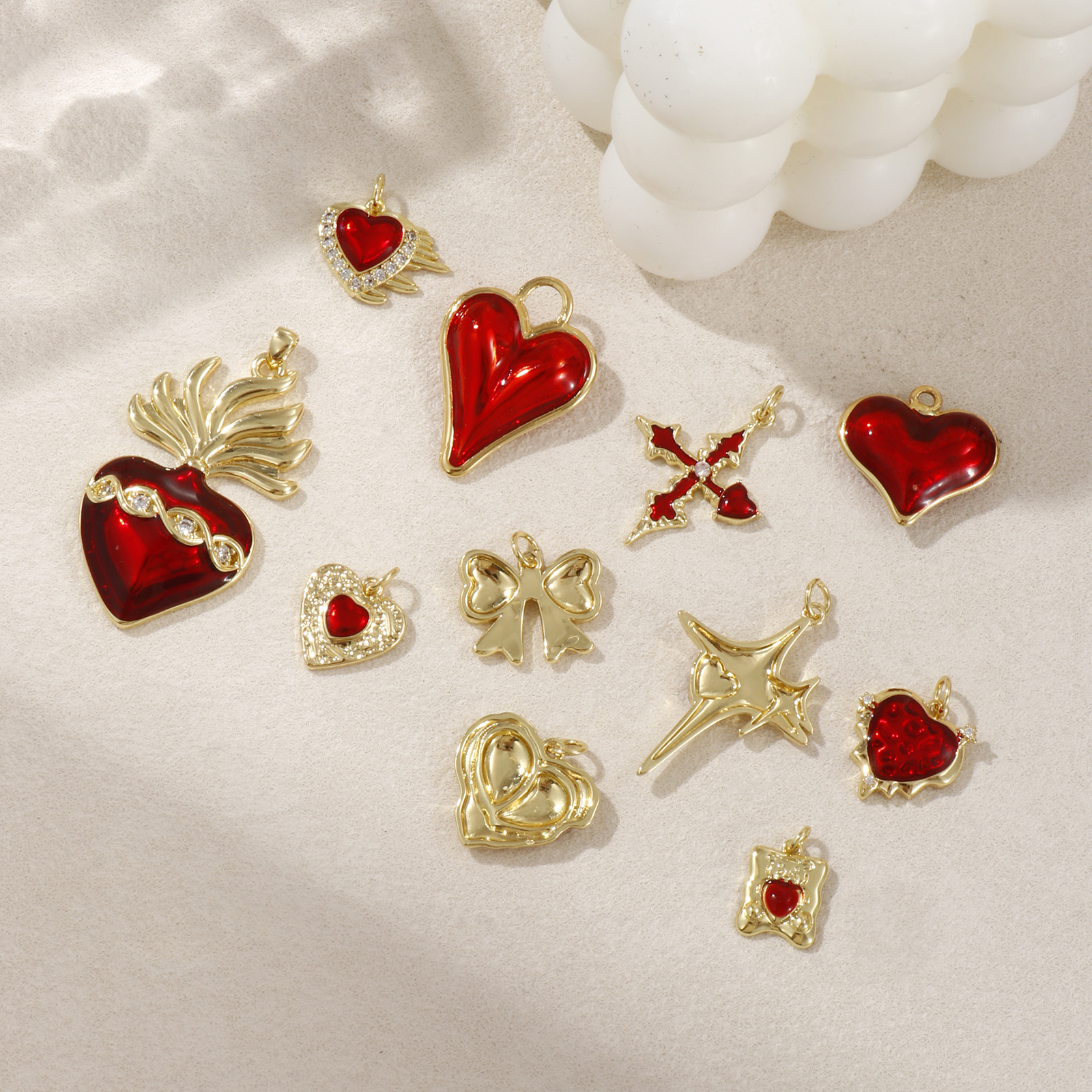 Picture of Eco-friendly Brass Charms 18K Real Gold Plated Red Enamel Heart Star