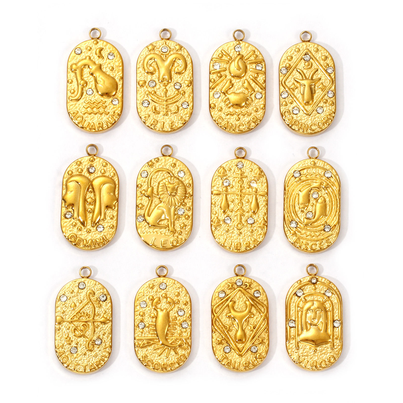 Picture of Eco-friendly PVD Vacuum Plating 304 Stainless Steel Charms 18K Real Gold Plated Oval Clear Cubic Zirconia 25mm x 13mm