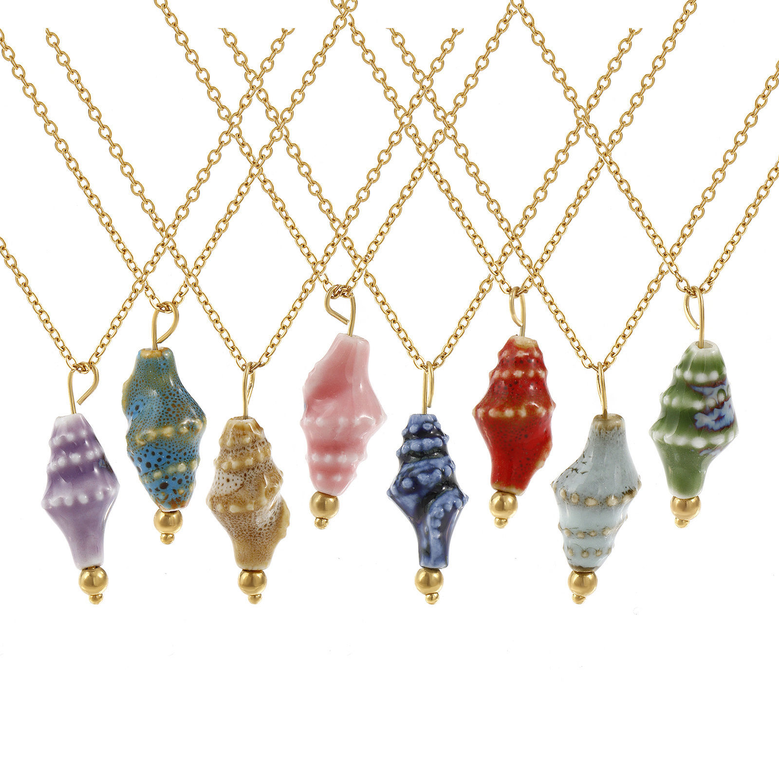 Picture of 18K Real Gold Plated Link Cable Chain Conch/ Sea Snail Pendant Charm Necklace, 304 Stainless Steel & Ceramic 45cm(17.7") + 5cm(2"), For Women, 3D, Exquisite Gift, Eco-friendly PVD Vacuum Plating, 1 Piece