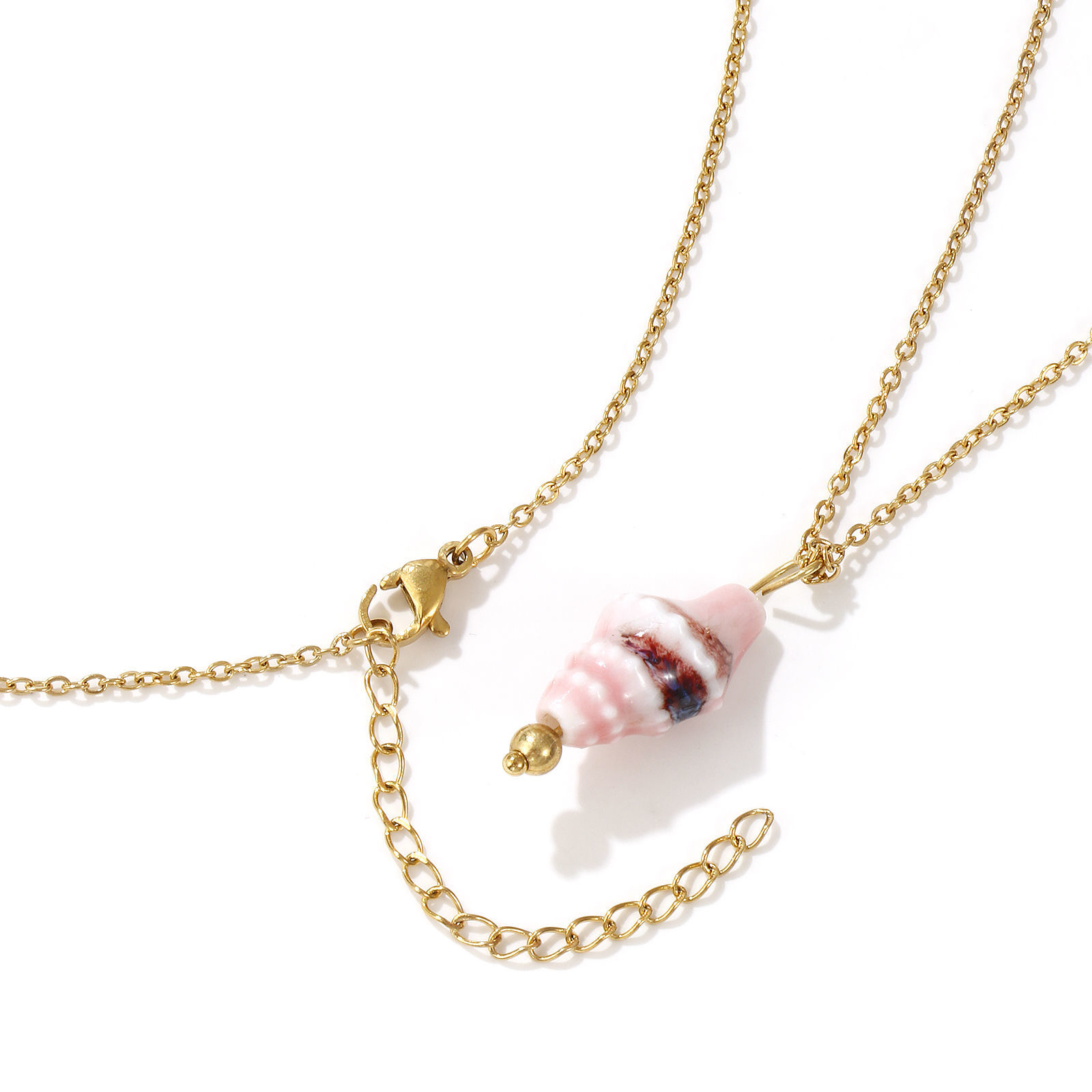 Picture of 18K Real Gold Plated Link Cable Chain Conch/ Sea Snail Pendant Charm Necklace, 304 Stainless Steel & Ceramic 45cm(17.7") + 5cm(2"), For Women, 3D, Exquisite Gift, Eco-friendly PVD Vacuum Plating, 1 Piece