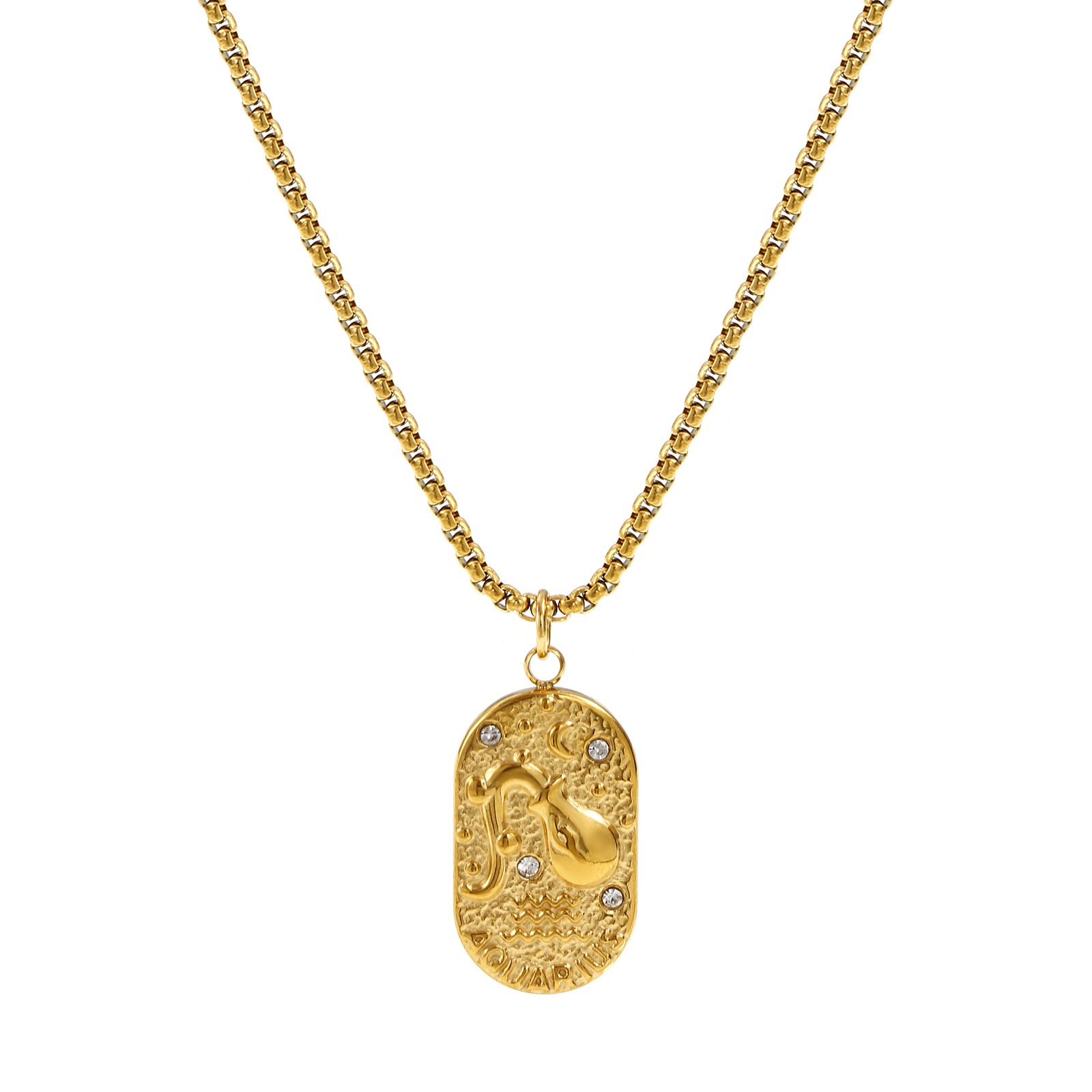 Picture of 18K Real Gold Plated Box Chain Oval Pendant Charm Necklace, 304 Stainless Steel 45cm(17.7") + 5cm(2"), Unisex, Clear Cubic Zirconia Exquisite Gift, Eco-friendly PVD Vacuum Plating