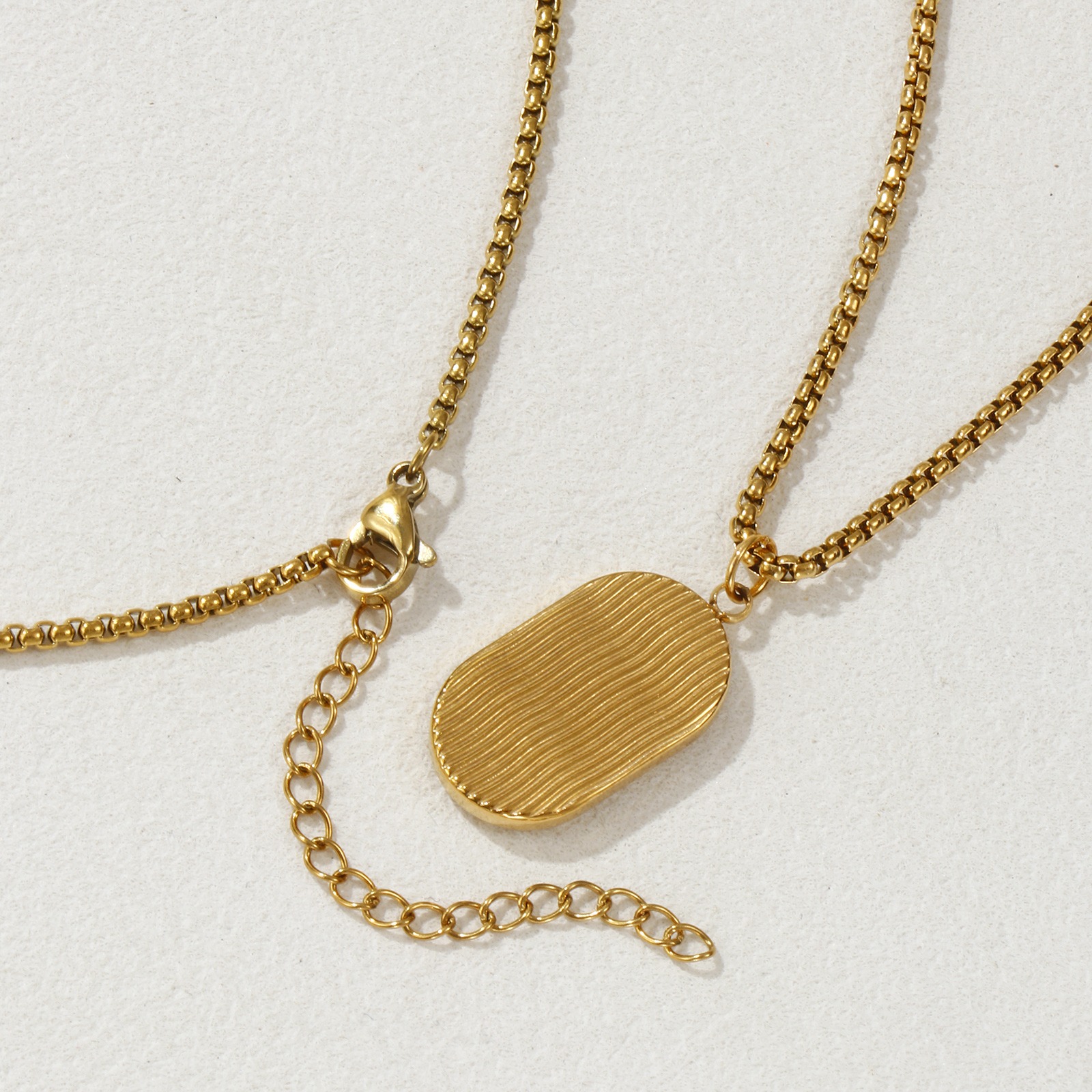Picture of 18K Real Gold Plated Box Chain Oval Pendant Charm Necklace, 304 Stainless Steel 45cm(17.7") + 5cm(2"), Unisex, Clear Cubic Zirconia Exquisite Gift, Eco-friendly PVD Vacuum Plating