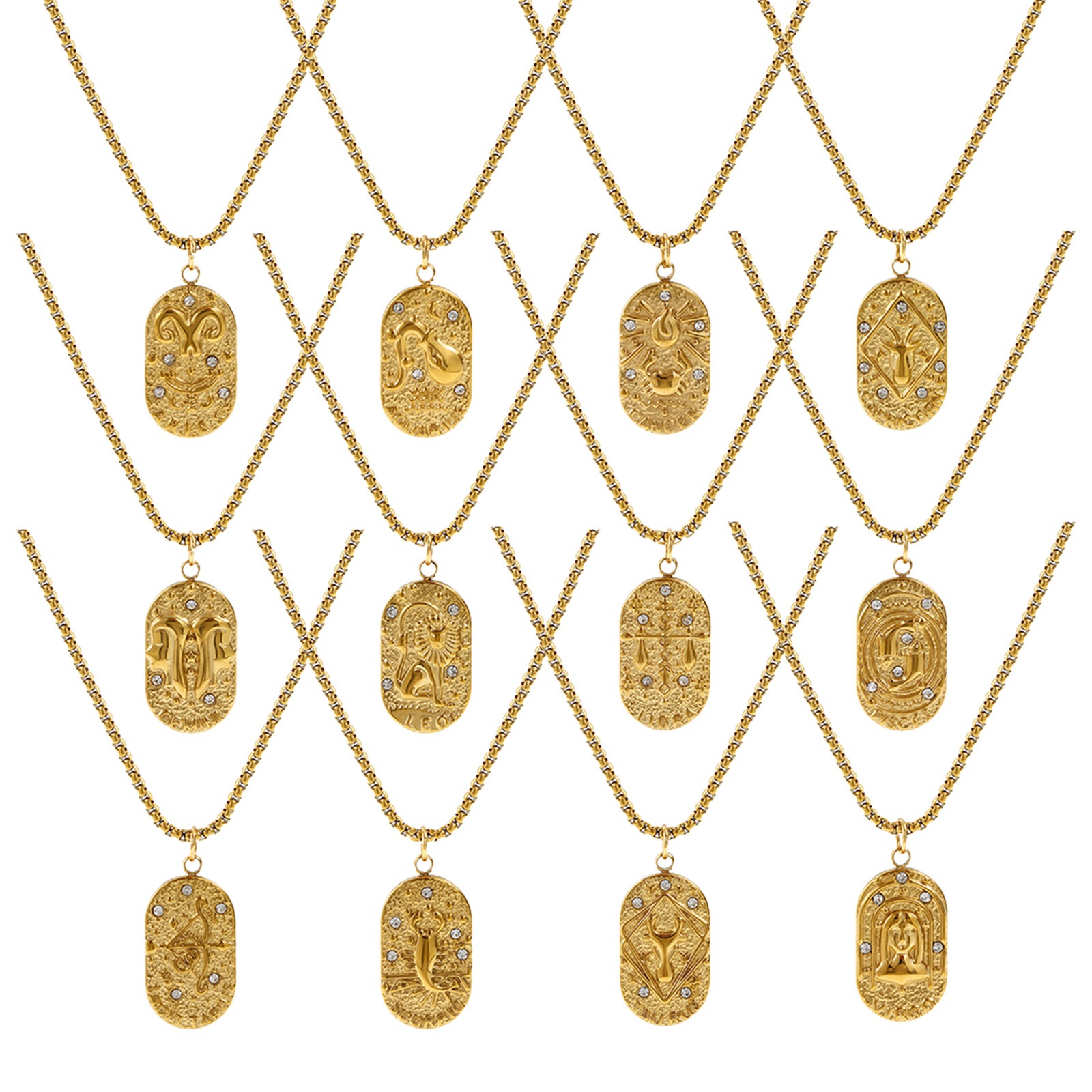 Picture of 18K Real Gold Plated Box Chain Oval Pendant Charm Necklace, 304 Stainless Steel 45cm(17.7") + 5cm(2"), Unisex, Clear Cubic Zirconia Exquisite Gift, Eco-friendly PVD Vacuum Plating