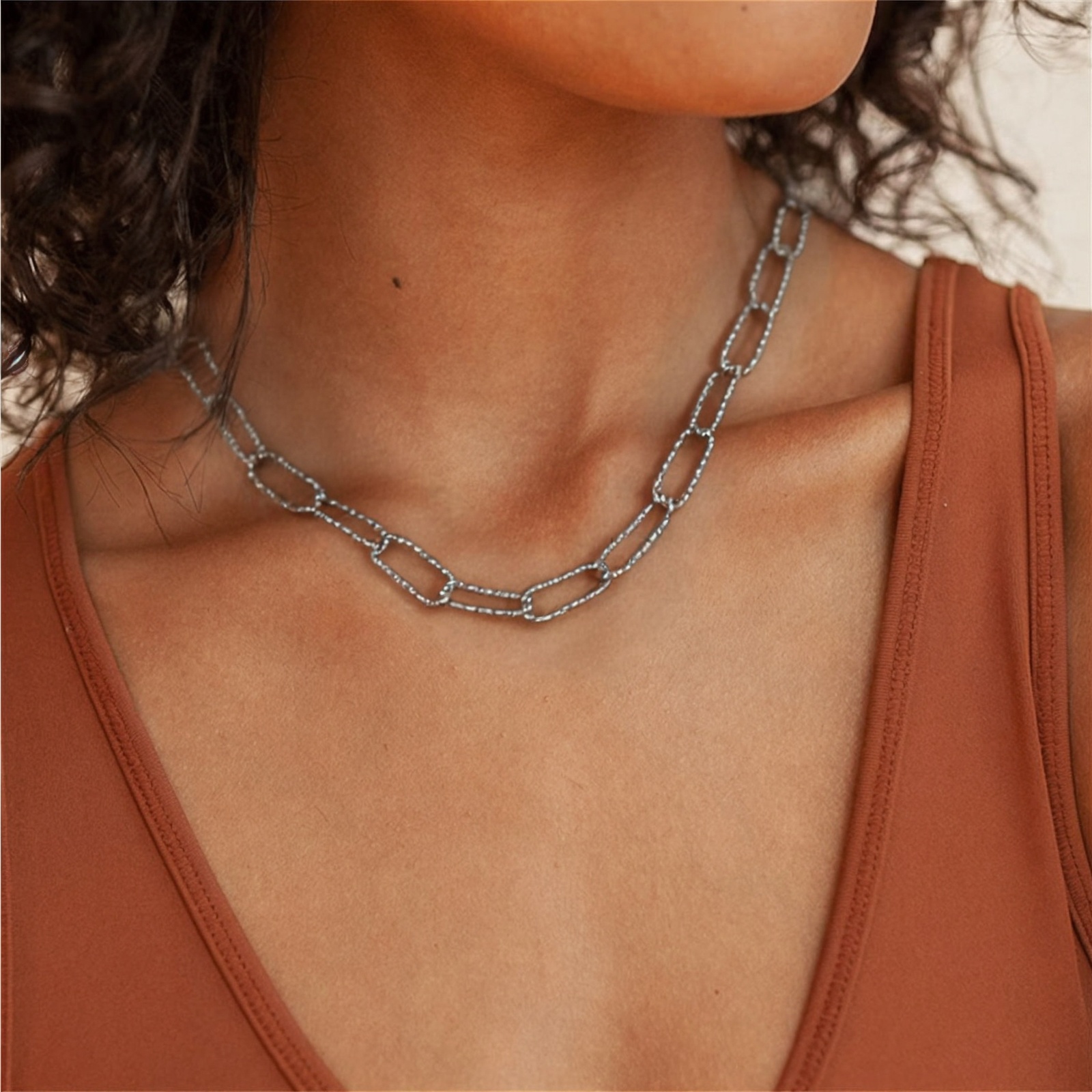 Picture of Wholesale Paperclip Link Chain Necklace, Multicolor 304 Stainless Steel, Unisex Eco-friendly Exquisite Minimalist Gift Jewelry For Retailer, 40cm(15.7") long, 1 Piece