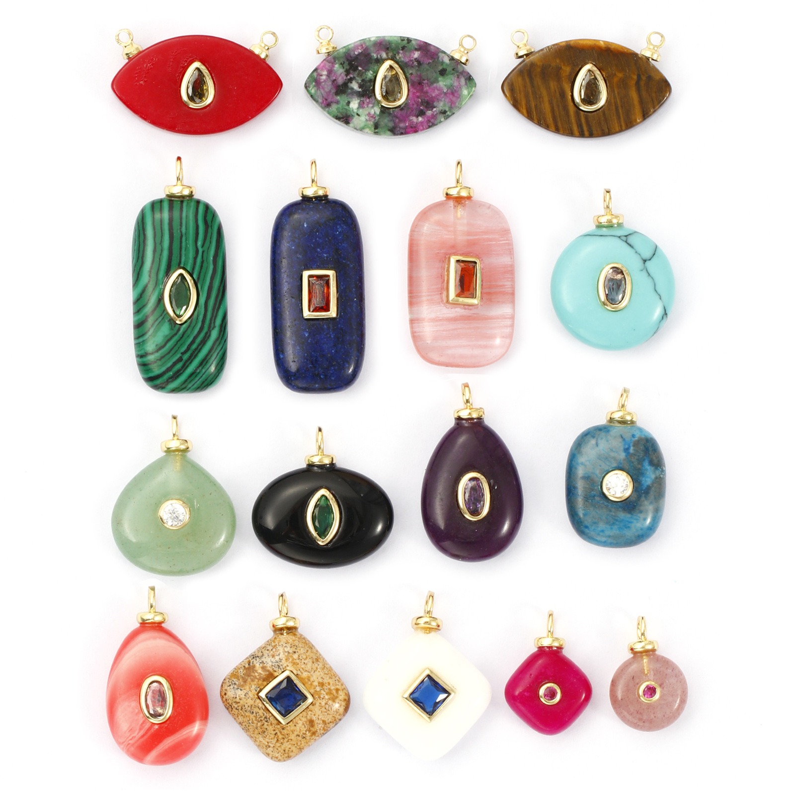 Picture of Eco-friendly Brass & Gemstone Charms 18K Real Gold Plated Geometric Multicolour Cubic Zirconia