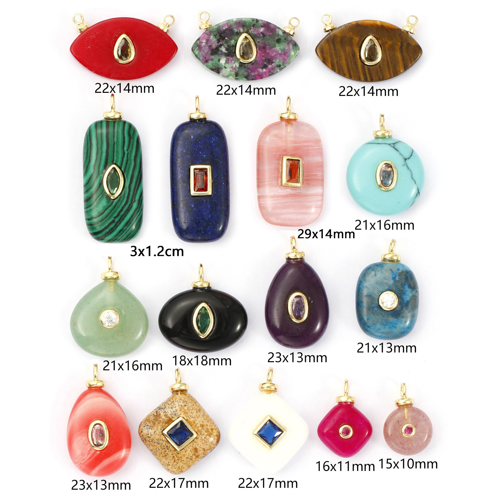Picture of Eco-friendly Brass & Gemstone Charms 18K Real Gold Plated Geometric Multicolour Cubic Zirconia