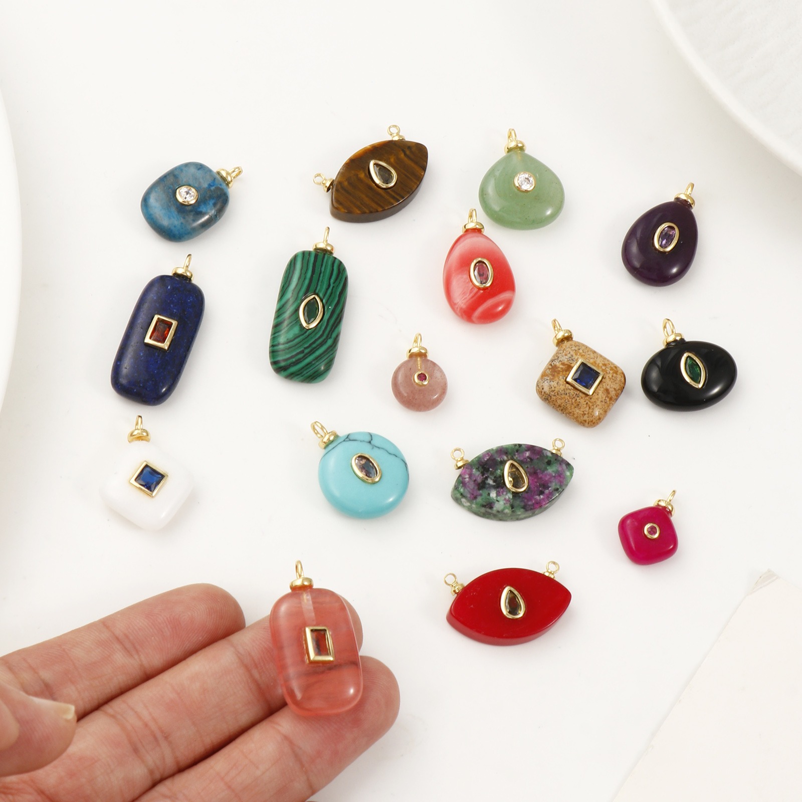 Picture of Eco-friendly Brass & Gemstone Charms 18K Real Gold Plated Geometric Multicolour Cubic Zirconia