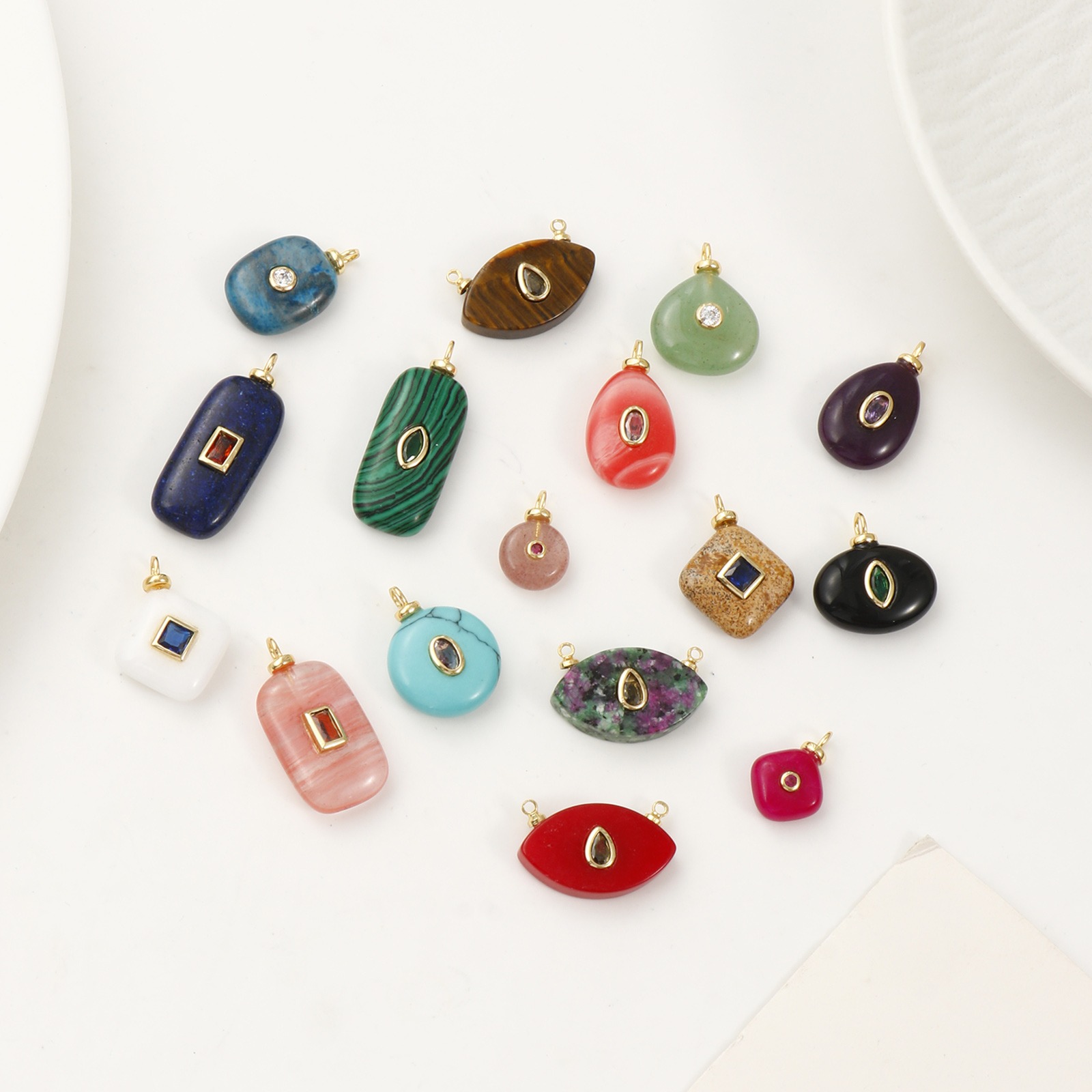 Picture of Eco-friendly Brass & Gemstone Charms 18K Real Gold Plated Geometric Multicolour Cubic Zirconia