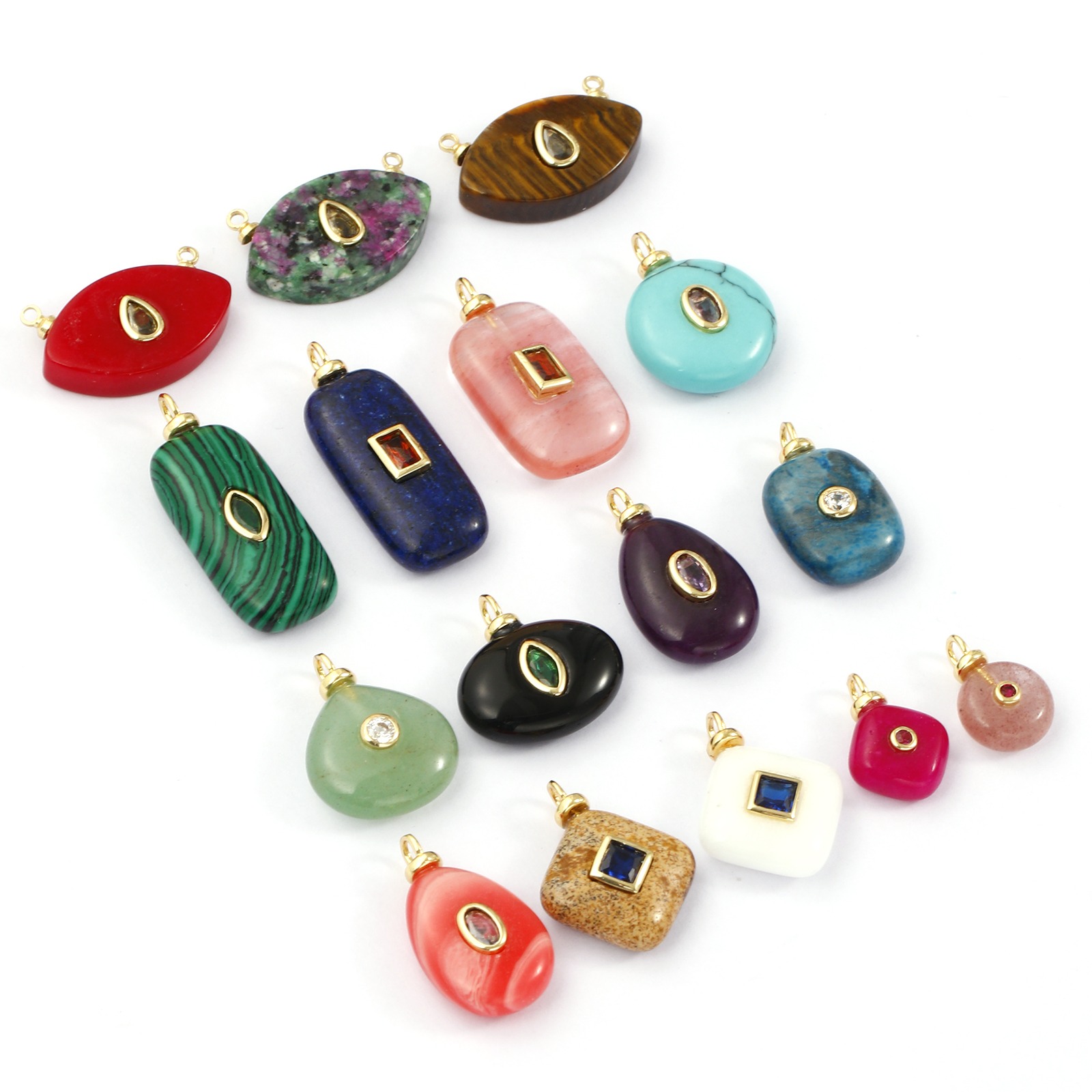 Picture of Eco-friendly Brass & Gemstone Charms 18K Real Gold Plated Geometric Multicolour Cubic Zirconia