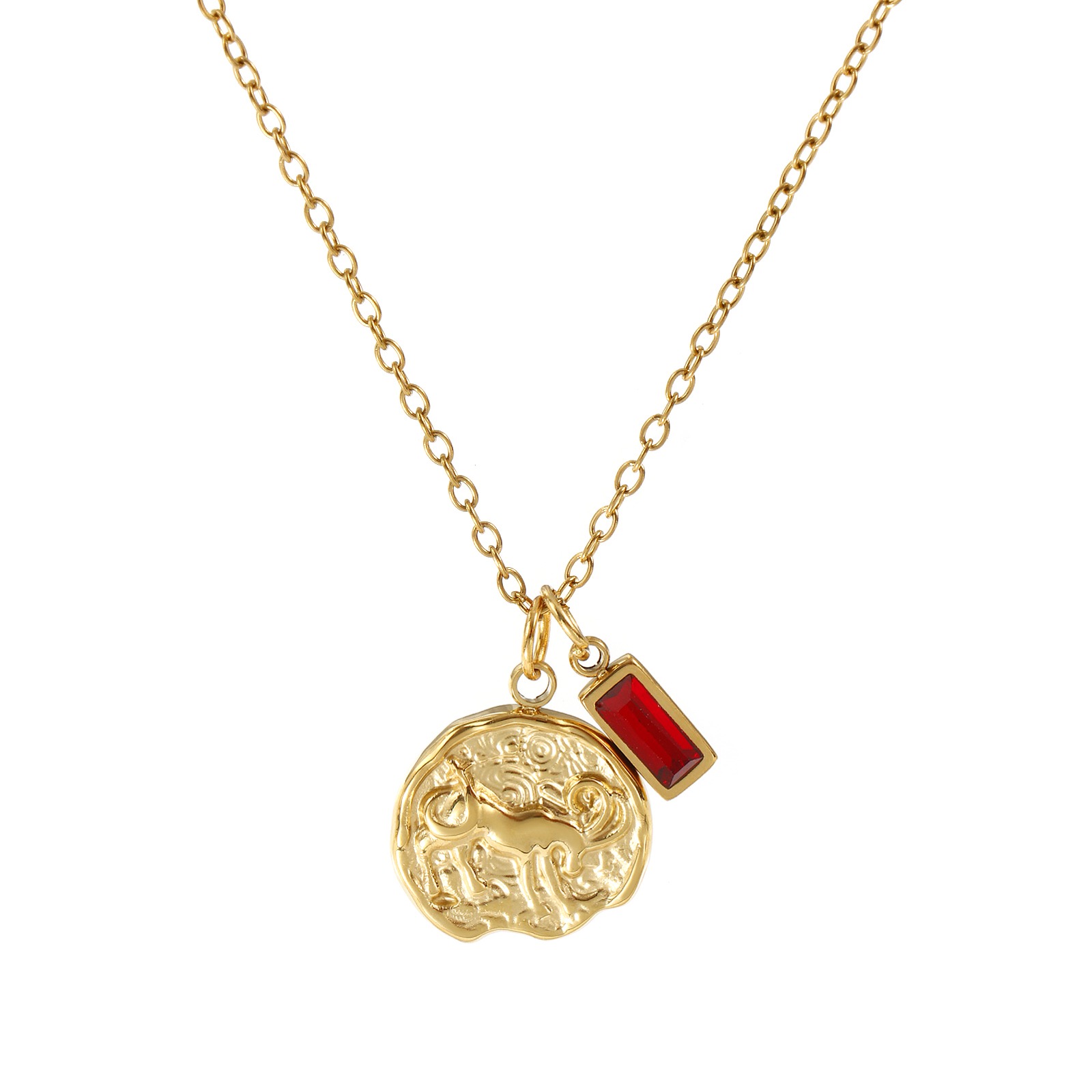 Picture of 18K Real Gold Plated Link Cable Chain Disc Pendant Charm Necklace, 304 Stainless Steel 45cm(17.7") + 5cm(2"), Constellation Birthstone Eco-friendly PVD Vacuum Plating