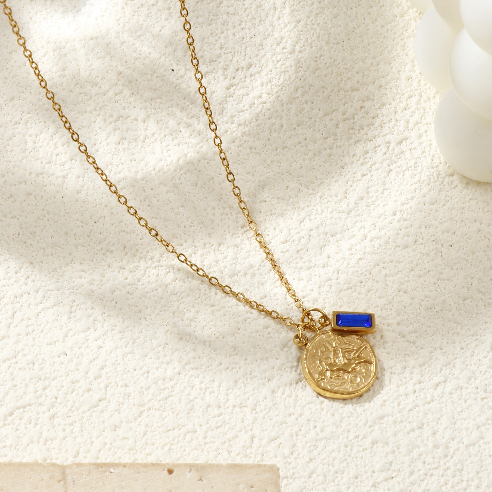 Picture of 18K Real Gold Plated Link Cable Chain Disc Pendant Charm Necklace, 304 Stainless Steel 45cm(17.7") + 5cm(2"), Constellation Birthstone Eco-friendly PVD Vacuum Plating