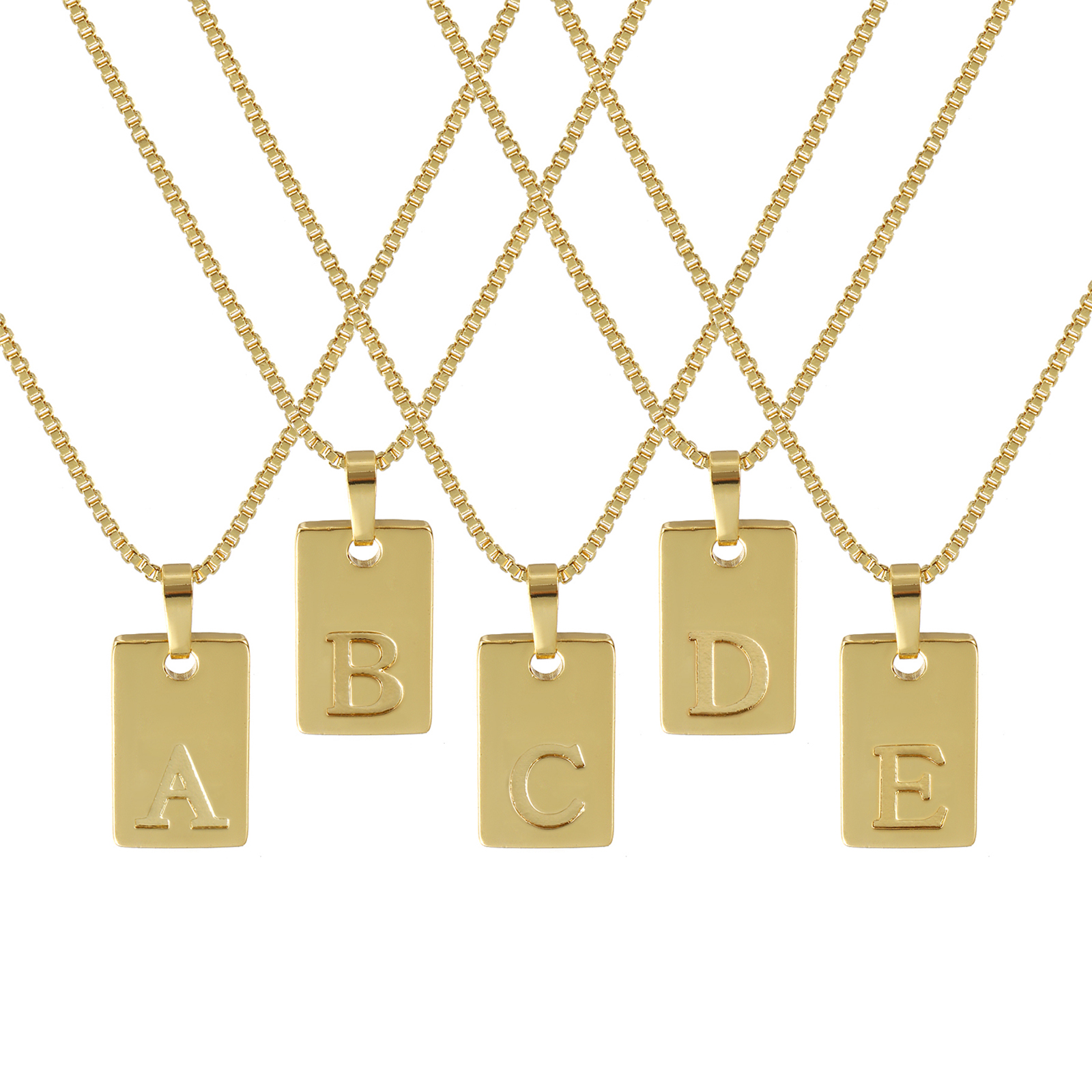 Picture of 18K Real Gold Plated Box Chain Rectangle Pendant Charm Necklace, Brass 45cm(17.7") + 5cm(2"), For Women, Message " A-Z " Minimalist Capital Alphabet Initial Letter Name Gift, Eco-friendly
