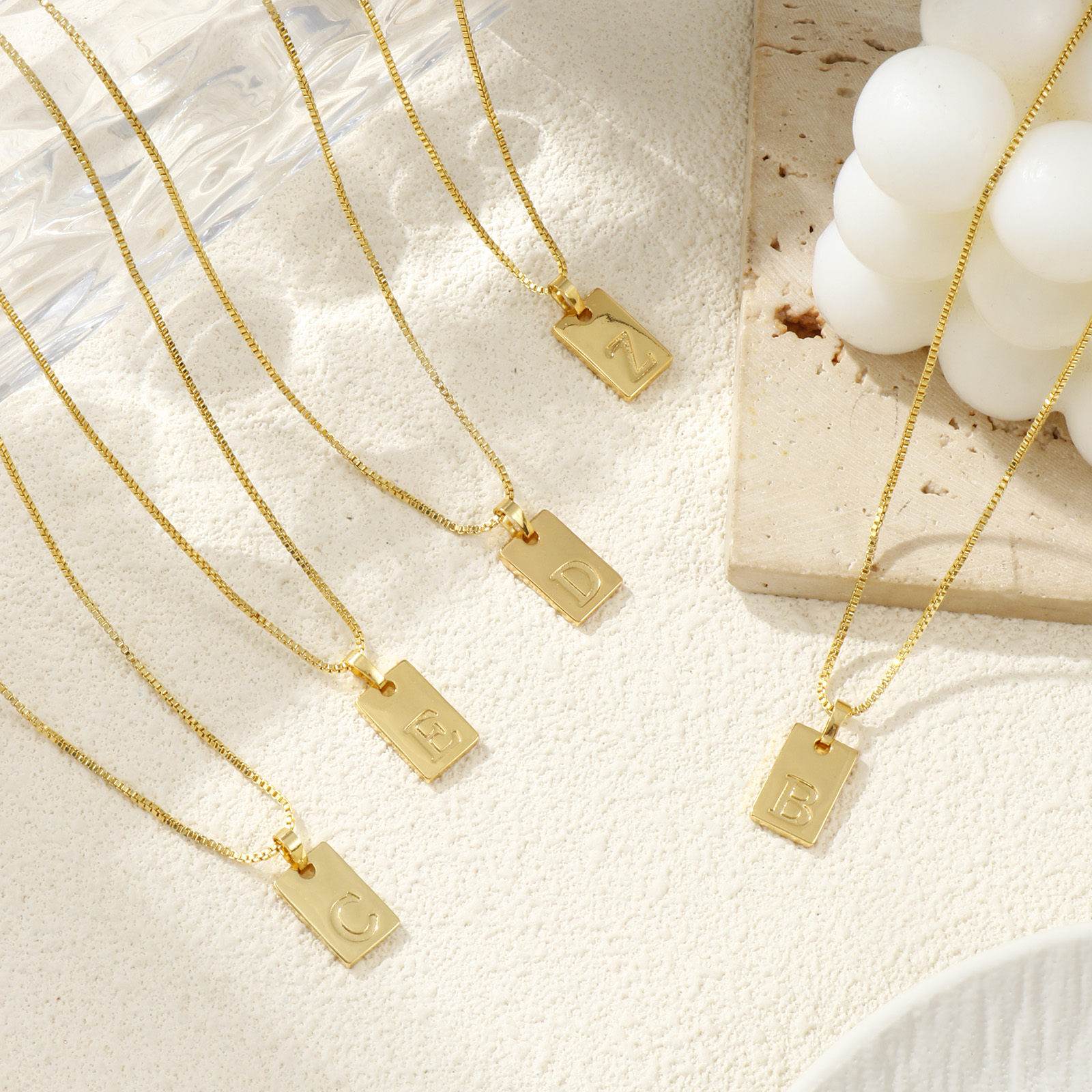 Picture of 18K Real Gold Plated Box Chain Rectangle Pendant Charm Necklace, Brass 45cm(17.7") + 5cm(2"), For Women, Message " A-Z " Minimalist Capital Alphabet Initial Letter Name Gift, Eco-friendly