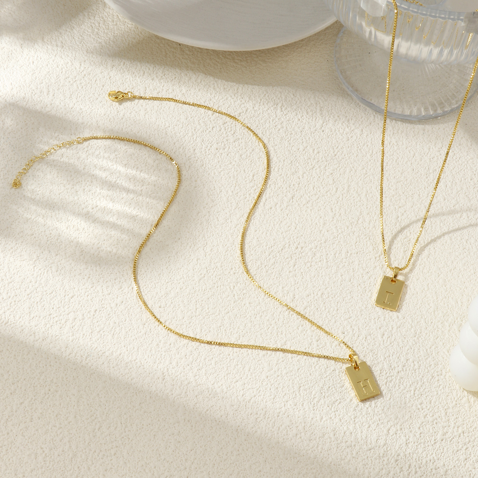 Picture of 18K Real Gold Plated Box Chain Rectangle Pendant Charm Necklace, Brass 45cm(17.7") + 5cm(2"), For Women, Message " A-Z " Minimalist Capital Alphabet Initial Letter Name Gift, Eco-friendly