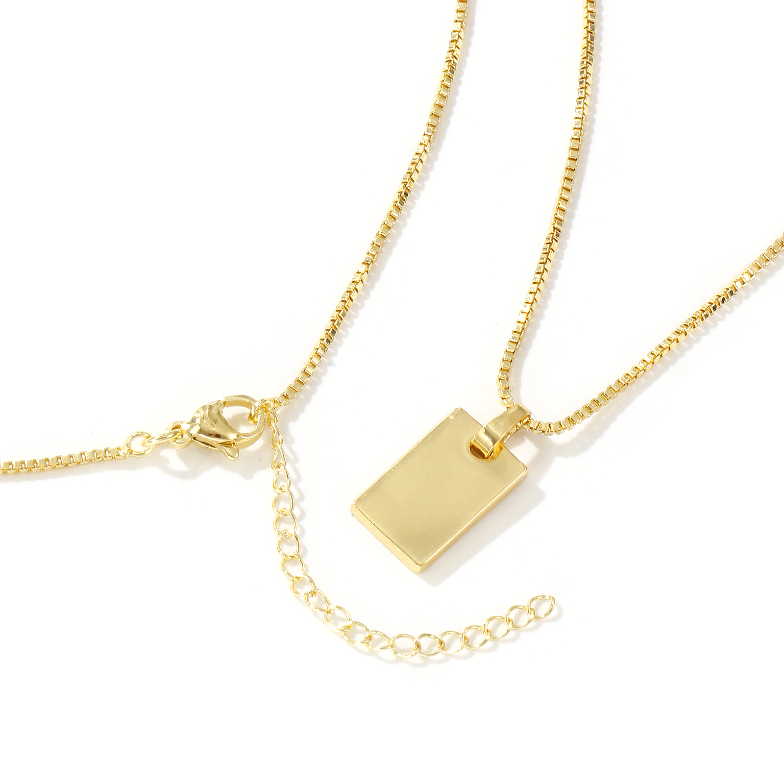 Picture of 18K Real Gold Plated Box Chain Rectangle Pendant Charm Necklace, Brass 45cm(17.7") + 5cm(2"), For Women, Message " A-Z " Minimalist Capital Alphabet Initial Letter Name Gift, Eco-friendly