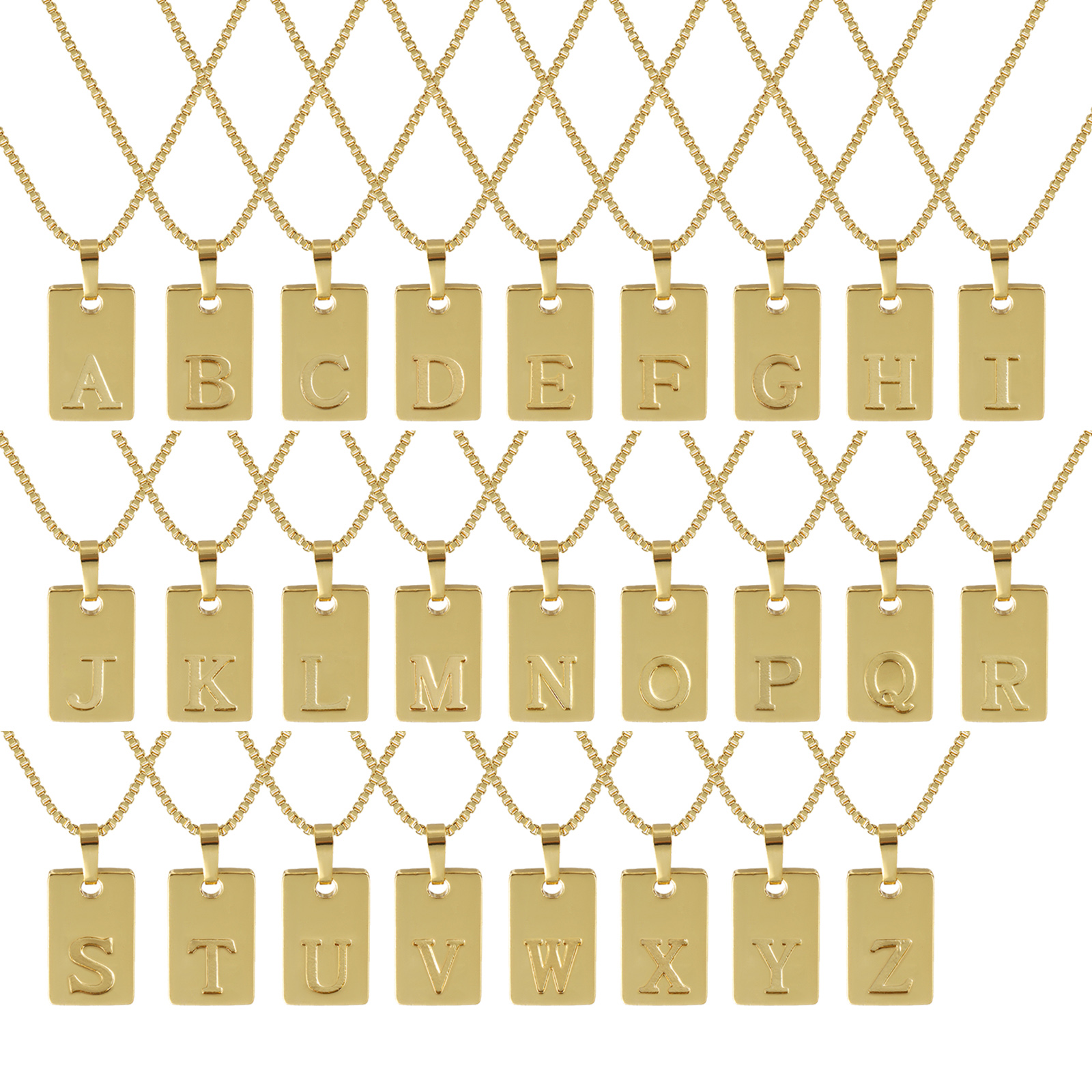 Picture of 18K Real Gold Plated Box Chain Rectangle Pendant Charm Necklace, Brass 45cm(17.7") + 5cm(2"), For Women, Message " A-Z " Minimalist Capital Alphabet Initial Letter Name Gift, Eco-friendly