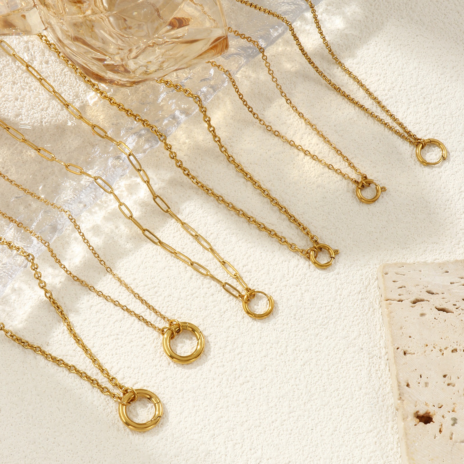 Picture of Wholesale With Spring Ring Clasp Link Chain Charm Holder Necklace, 18K Real Gold Plated 304 Stainless Steel, Eco-friendly PVD Vacuum Plating Exquisite Minimalist Gift Jewelry For Retailer