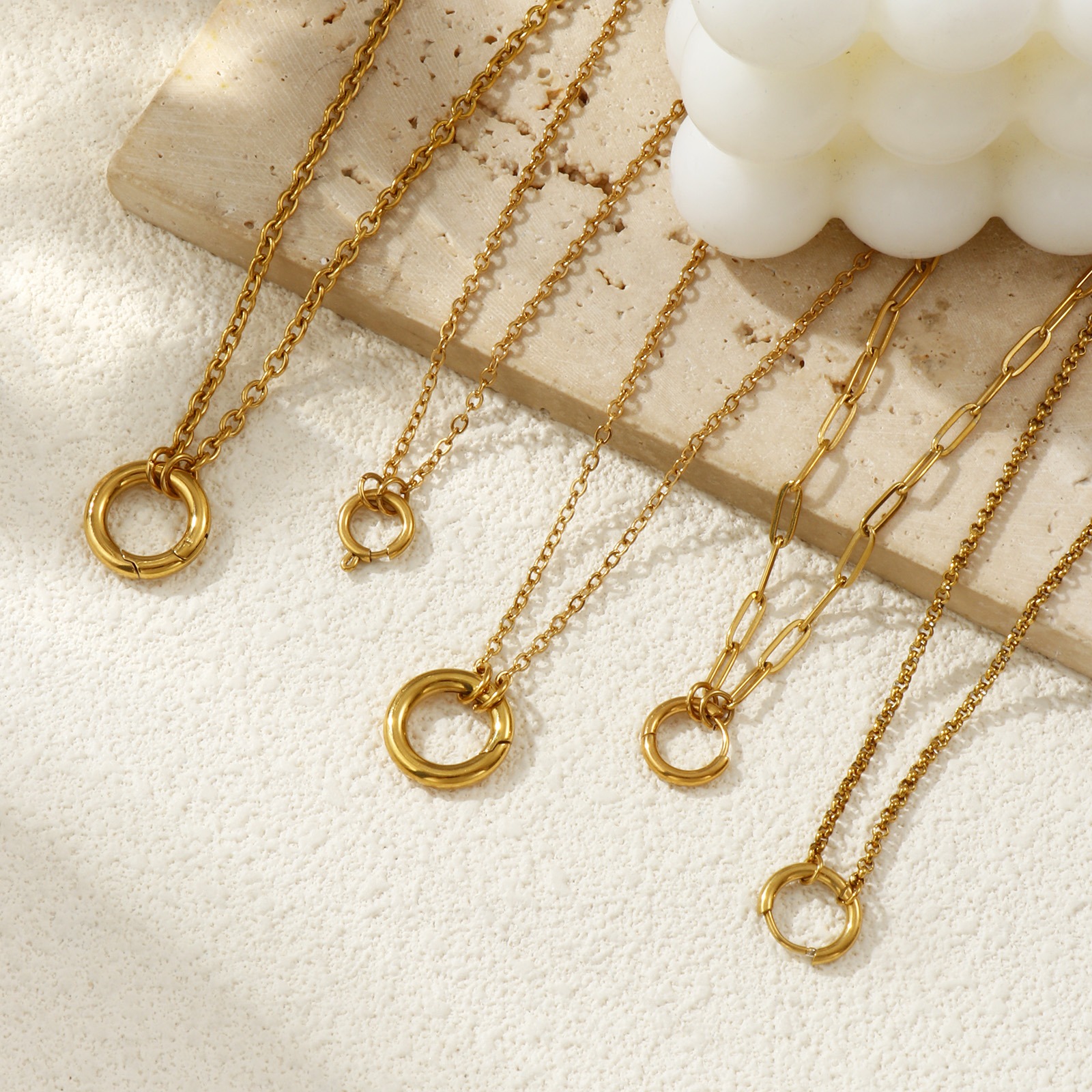 Picture of Wholesale With Spring Ring Clasp Link Chain Charm Holder Necklace, 18K Real Gold Plated 304 Stainless Steel, Eco-friendly PVD Vacuum Plating Exquisite Minimalist Gift Jewelry For Retailer