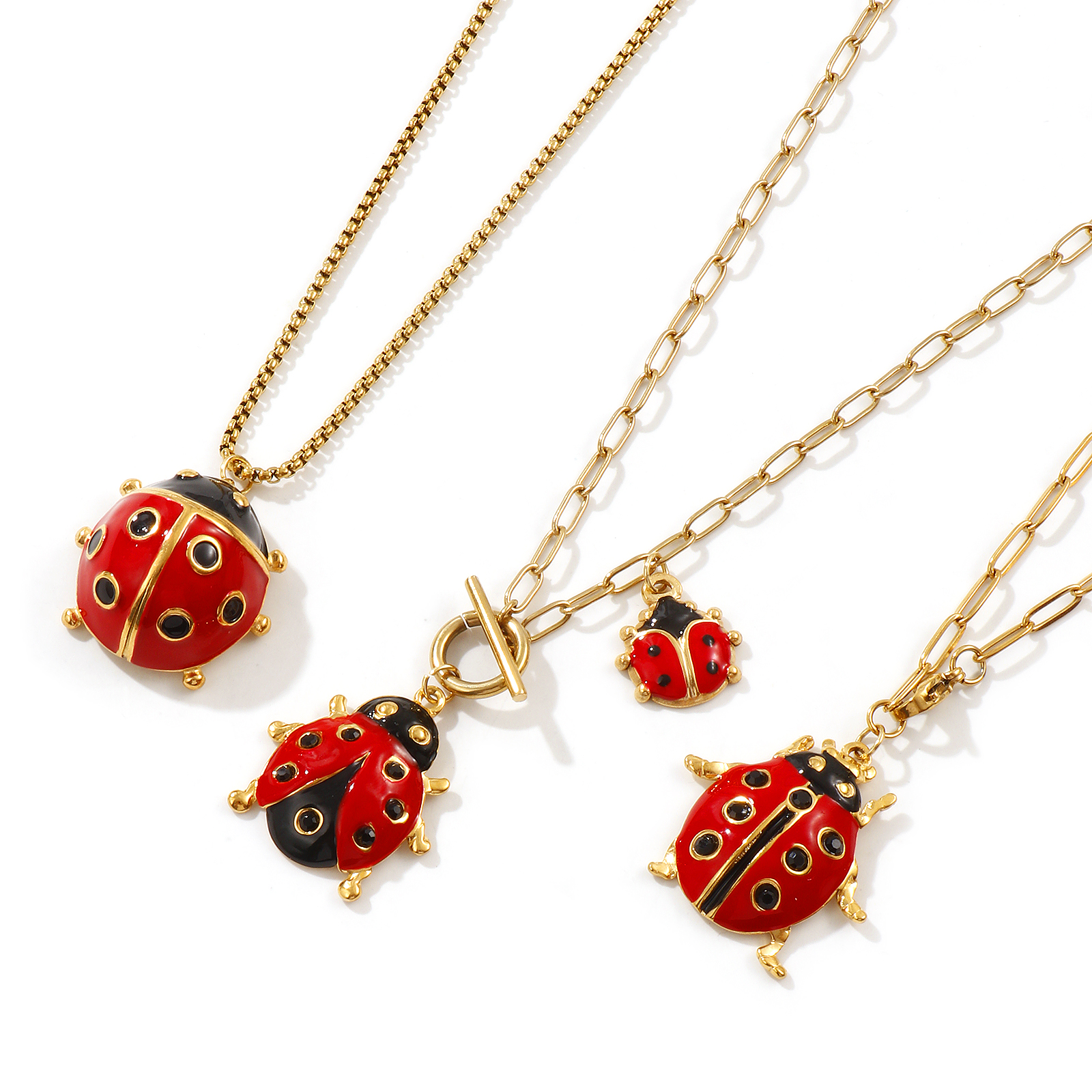 Picture of 18K Real Gold Plated Ladybug Animal Pendant Charm Necklace, 304 Stainless Steel For Women, Insect Natural Pastoral Gift, Eco-friendly PVD Vacuum Plating
