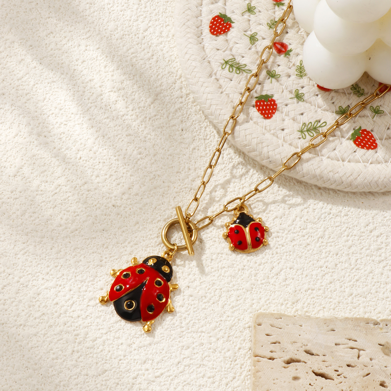 Picture of 18K Real Gold Plated Ladybug Animal Pendant Charm Necklace, 304 Stainless Steel For Women, Insect Natural Pastoral Gift, Eco-friendly PVD Vacuum Plating