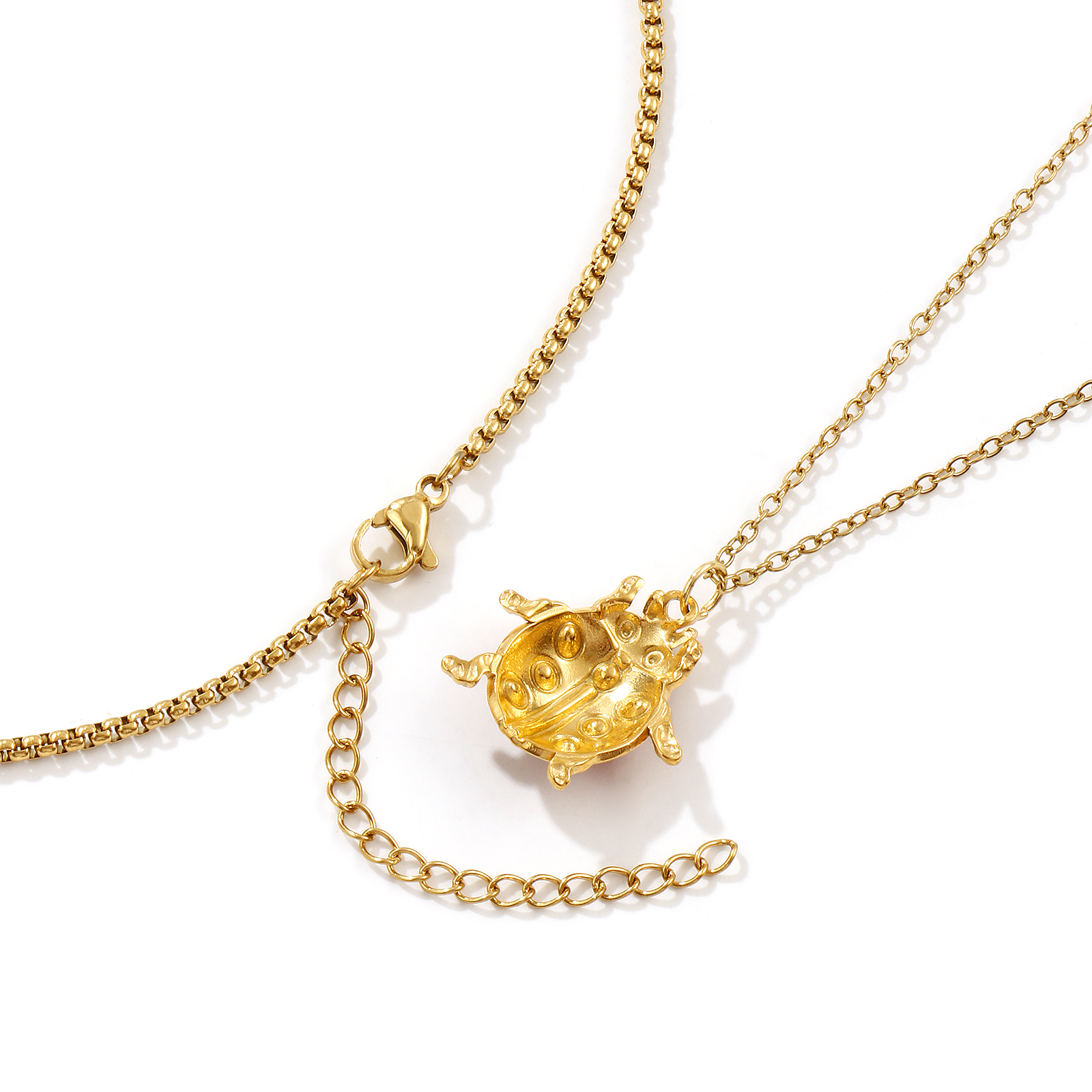 Picture of 18K Real Gold Plated Ladybug Animal Pendant Charm Necklace, 304 Stainless Steel For Women, Insect Natural Pastoral Gift, Eco-friendly PVD Vacuum Plating