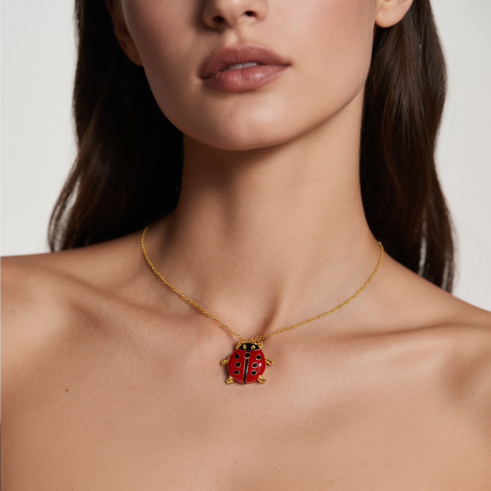 Picture of 18K Real Gold Plated Ladybug Animal Pendant Charm Necklace, 304 Stainless Steel For Women, Insect Natural Pastoral Gift, Eco-friendly PVD Vacuum Plating