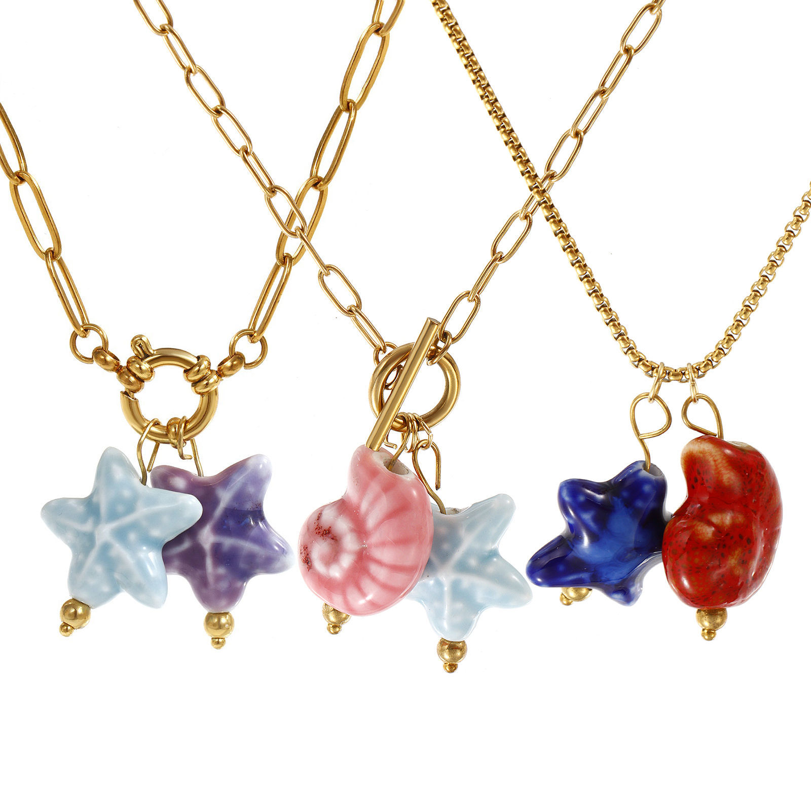 Picture of 18K Real Gold Plated Pendant Charm Necklace, 304 Stainless Steel & Ceramic For Women, 3D, Ocean Jewelry Sweet & Cute Gift, Eco-friendly PVD Vacuum Plating