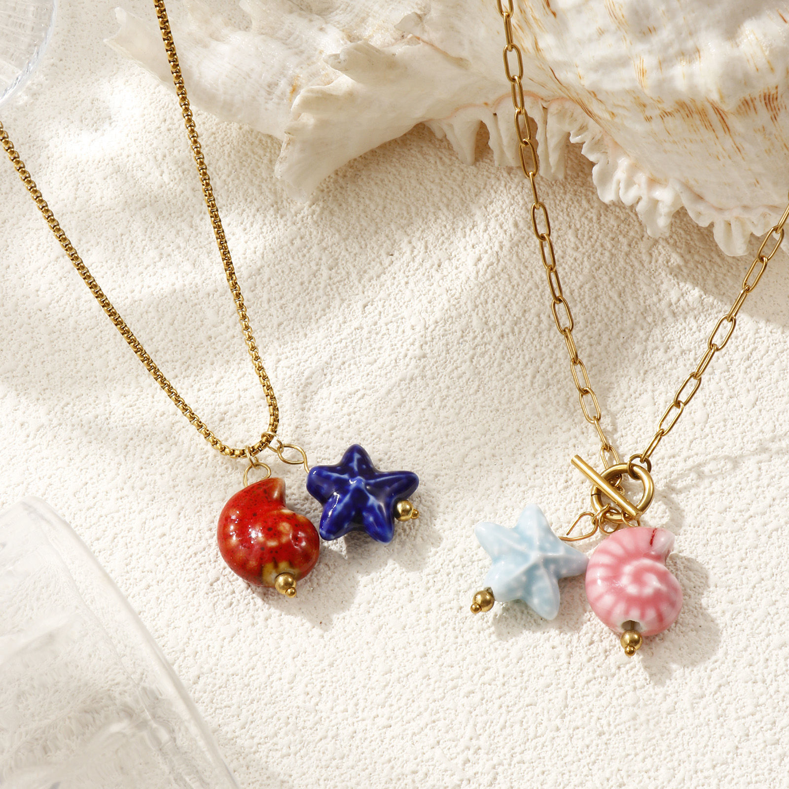 Picture of 18K Real Gold Plated Pendant Charm Necklace, 304 Stainless Steel & Ceramic For Women, 3D, Ocean Jewelry Sweet & Cute Gift, Eco-friendly PVD Vacuum Plating