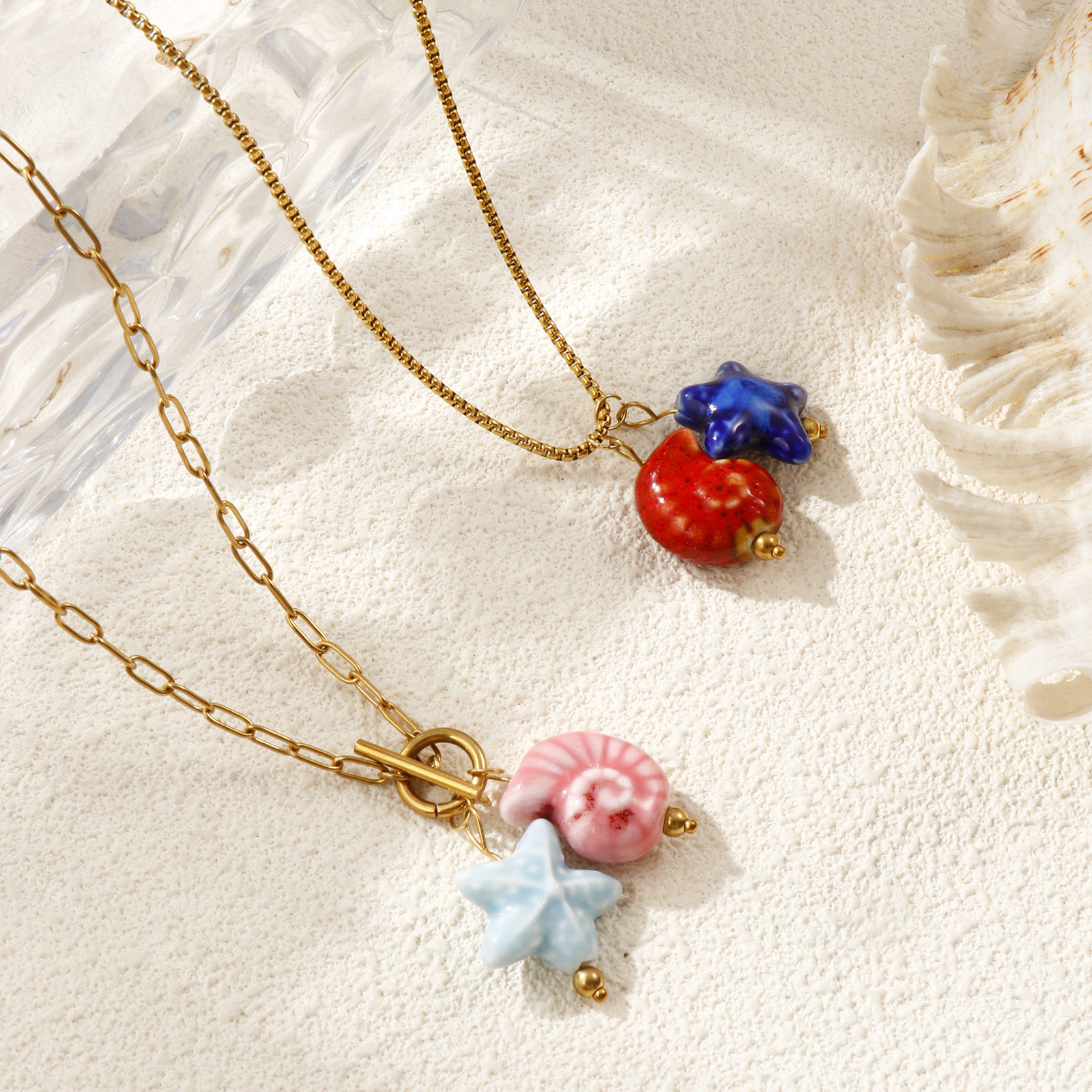 Picture of 18K Real Gold Plated Pendant Charm Necklace, 304 Stainless Steel & Ceramic For Women, 3D, Ocean Jewelry Sweet & Cute Gift, Eco-friendly PVD Vacuum Plating